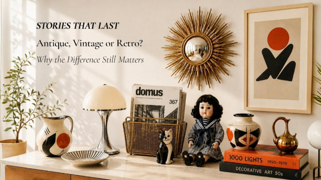 Composition showing antique, vintage and retro articles