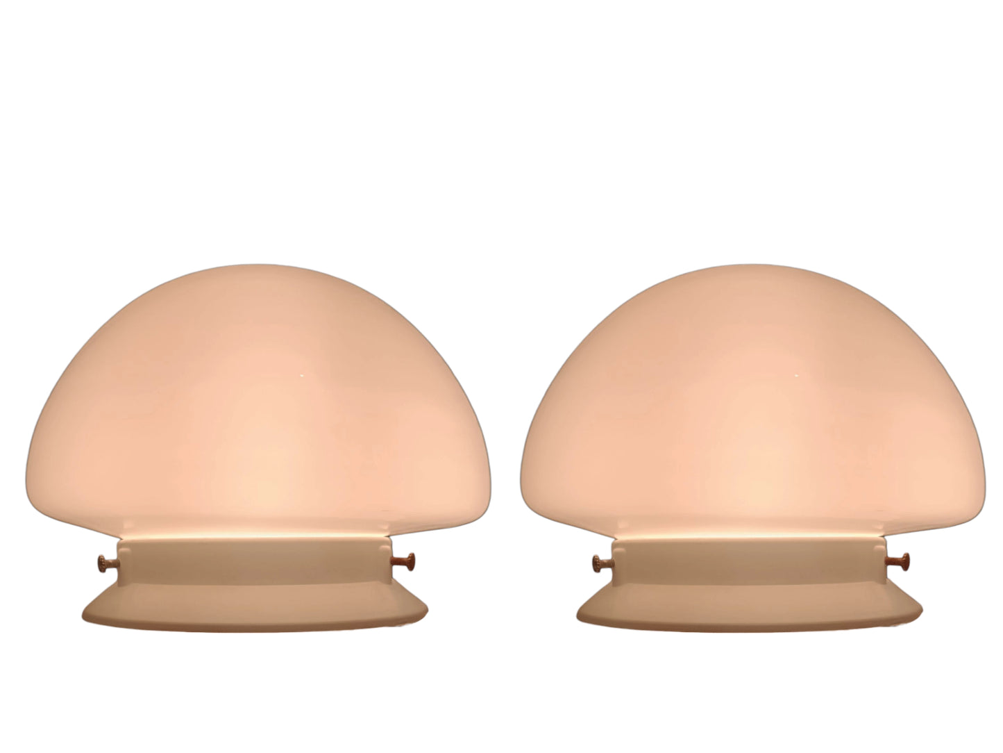 Pair of illuminated Scandinavian-style table lamps with opaline glass shades