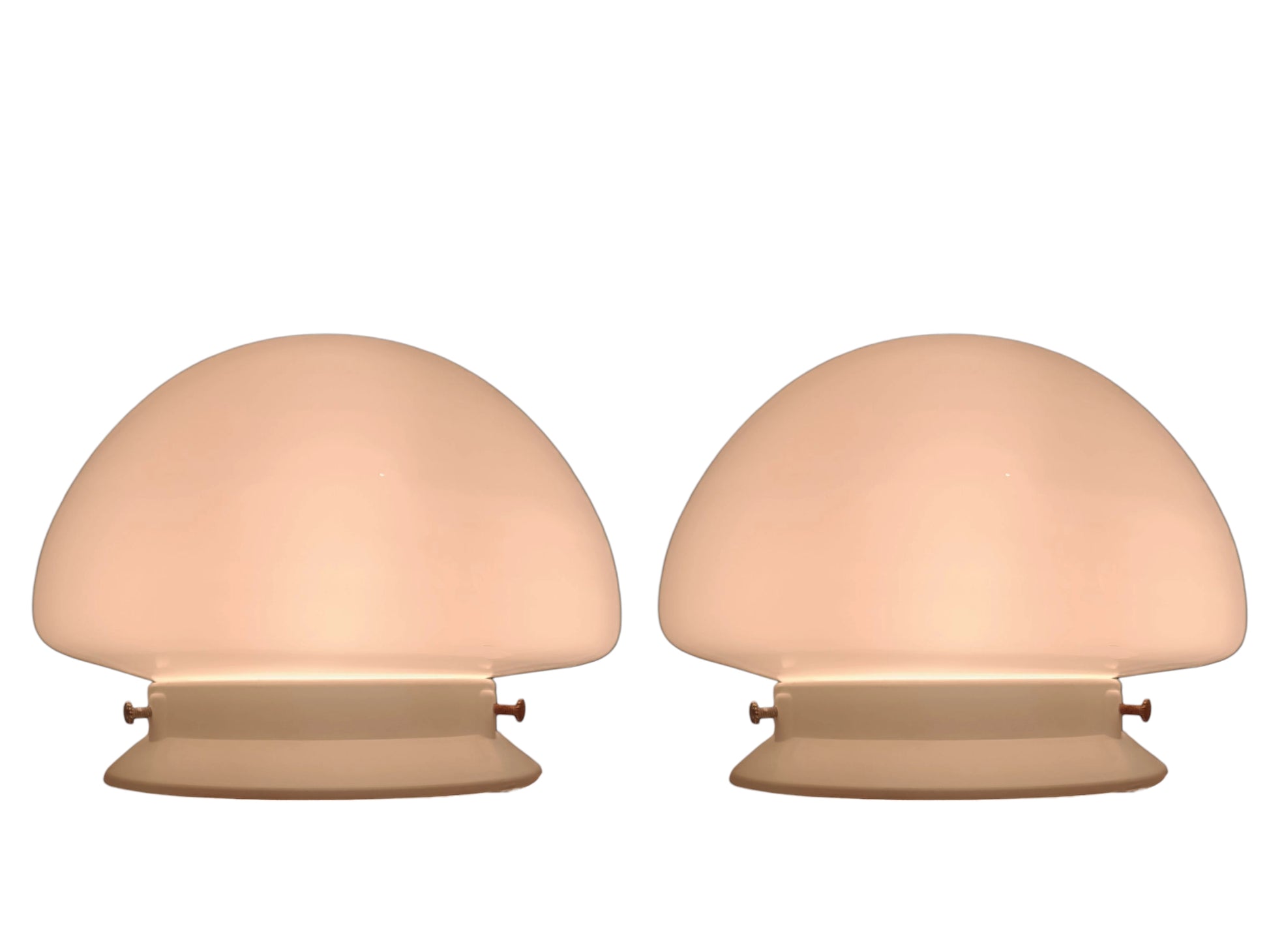 Pair of illuminated Scandinavian-style table lamps with opaline glass shades