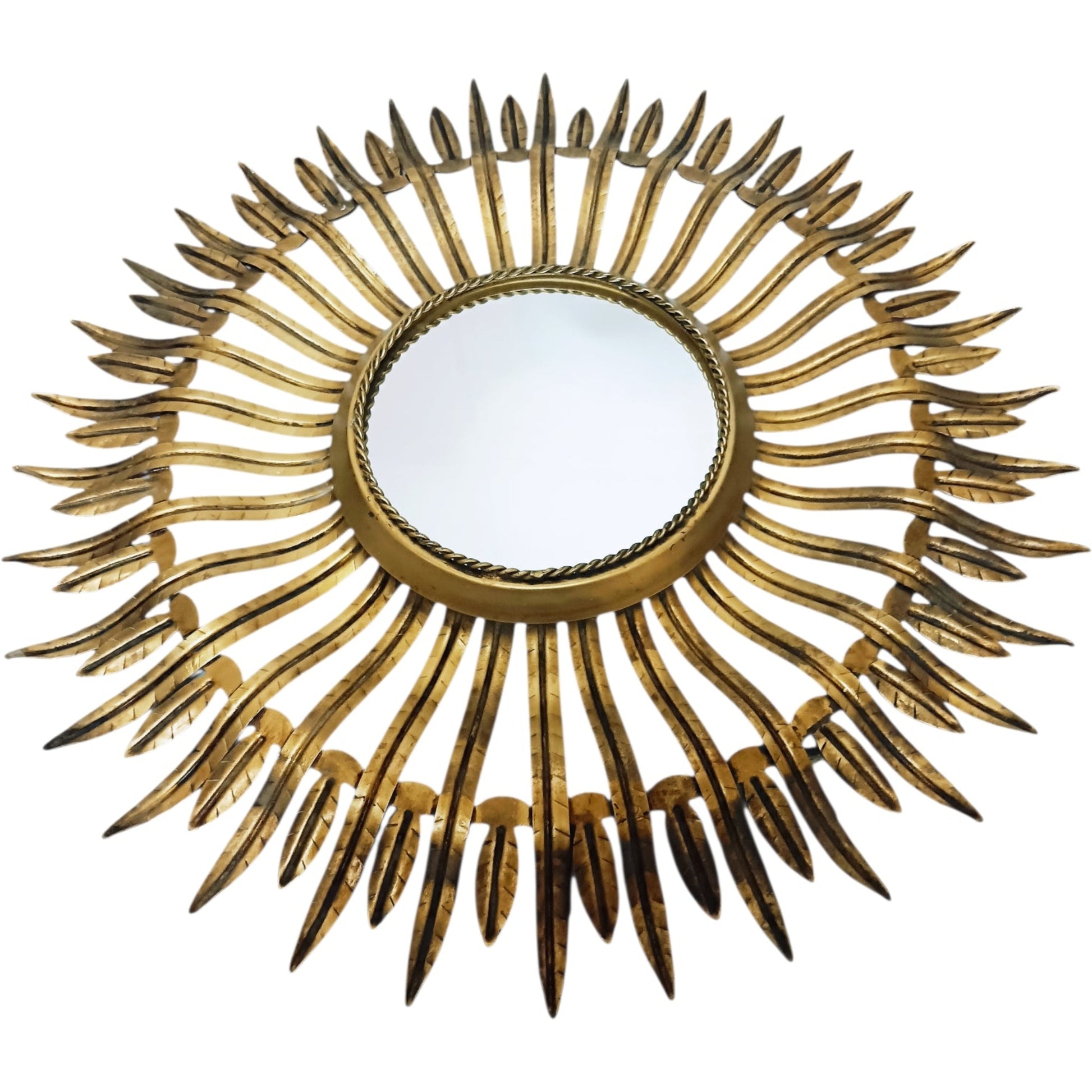 Vintage gilt-tone sunburst mirror, 69 cm. Front view