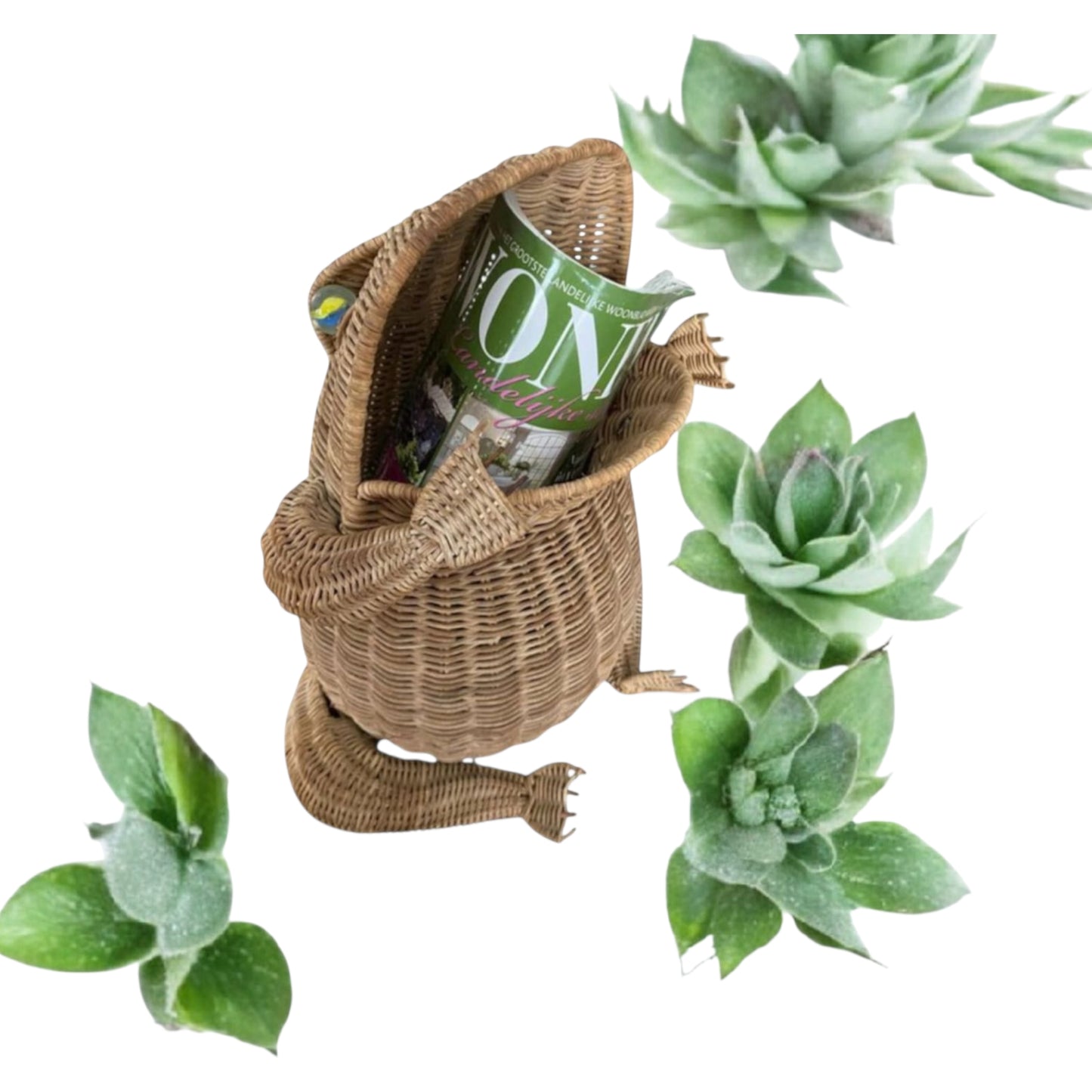Vintage wicker frog basket handcrafted storage