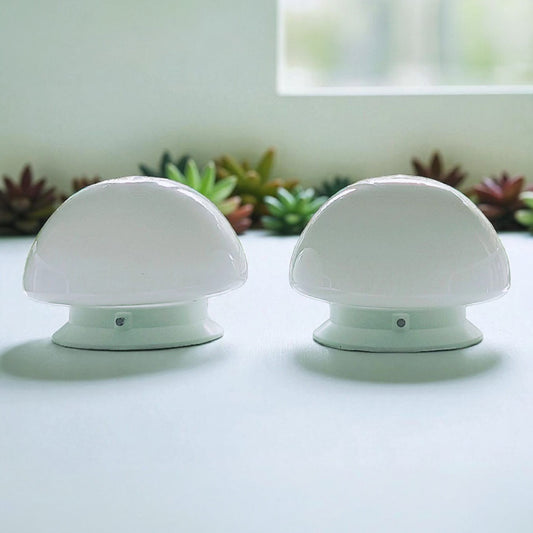 Pair of vintage white opaline glass mushroom  lamps, front view