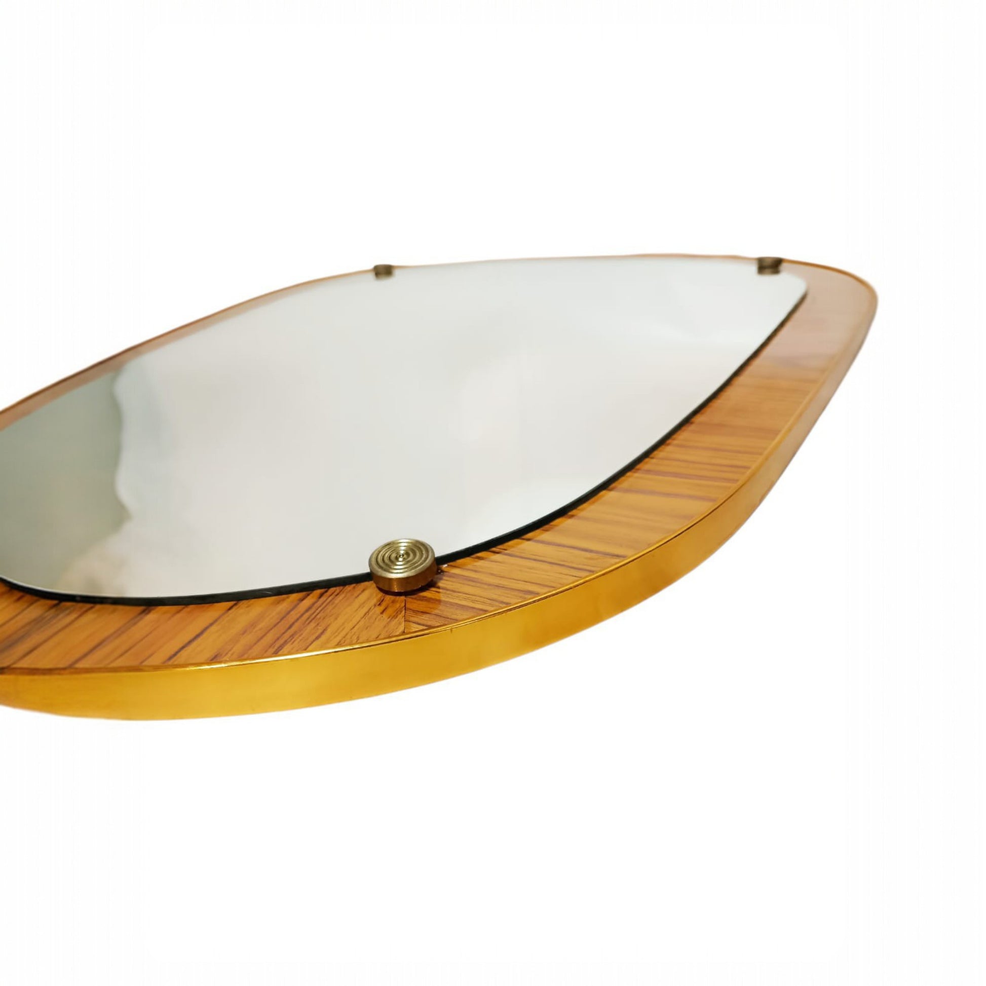 Side profile showing the mirror mounted on the veneered panel