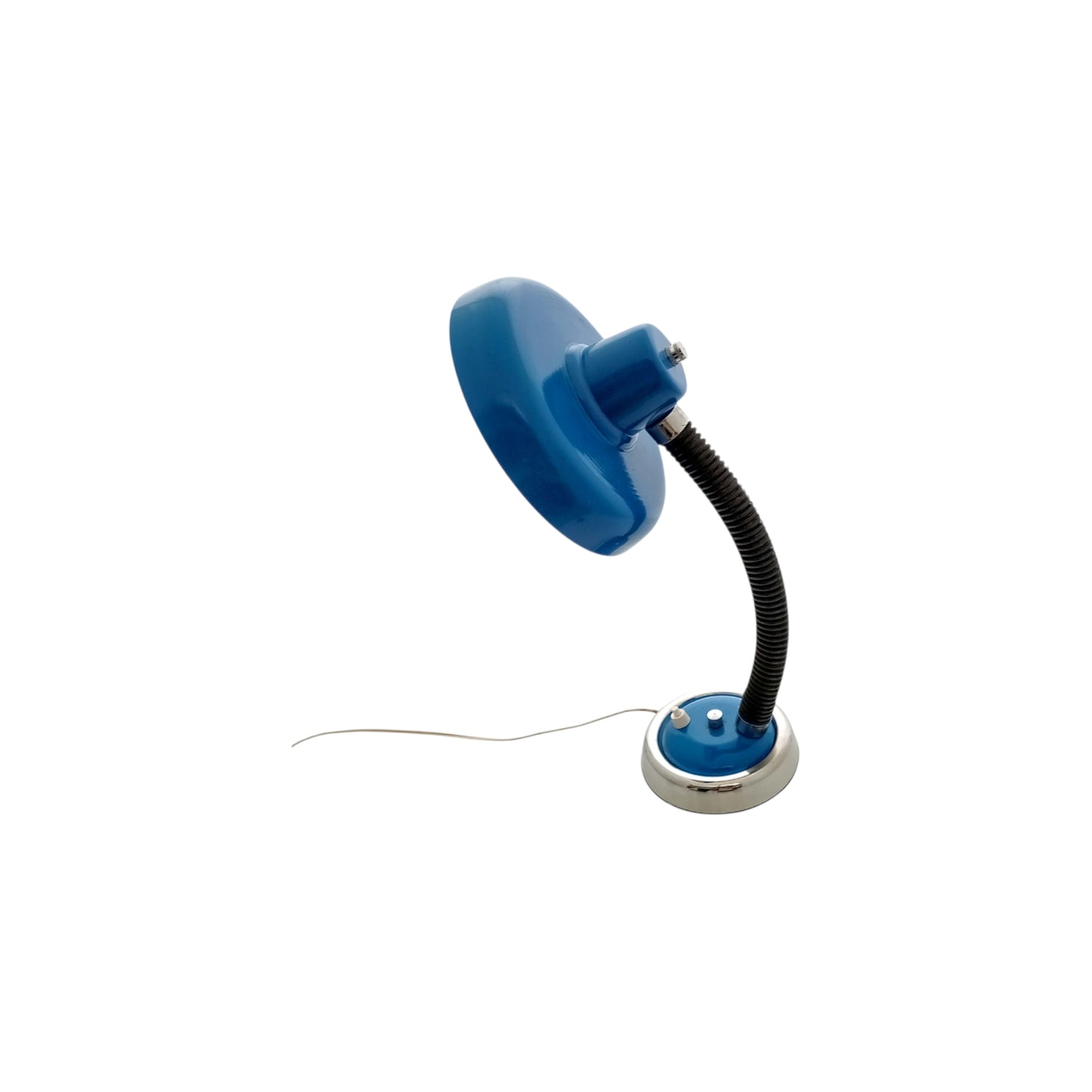 Side view of the vintage blue adjustable desk lamp