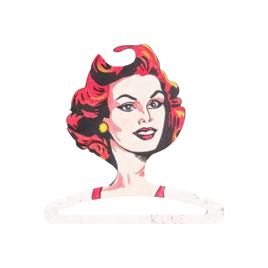 Hand-painted wooden pin-up clothes hanger front view