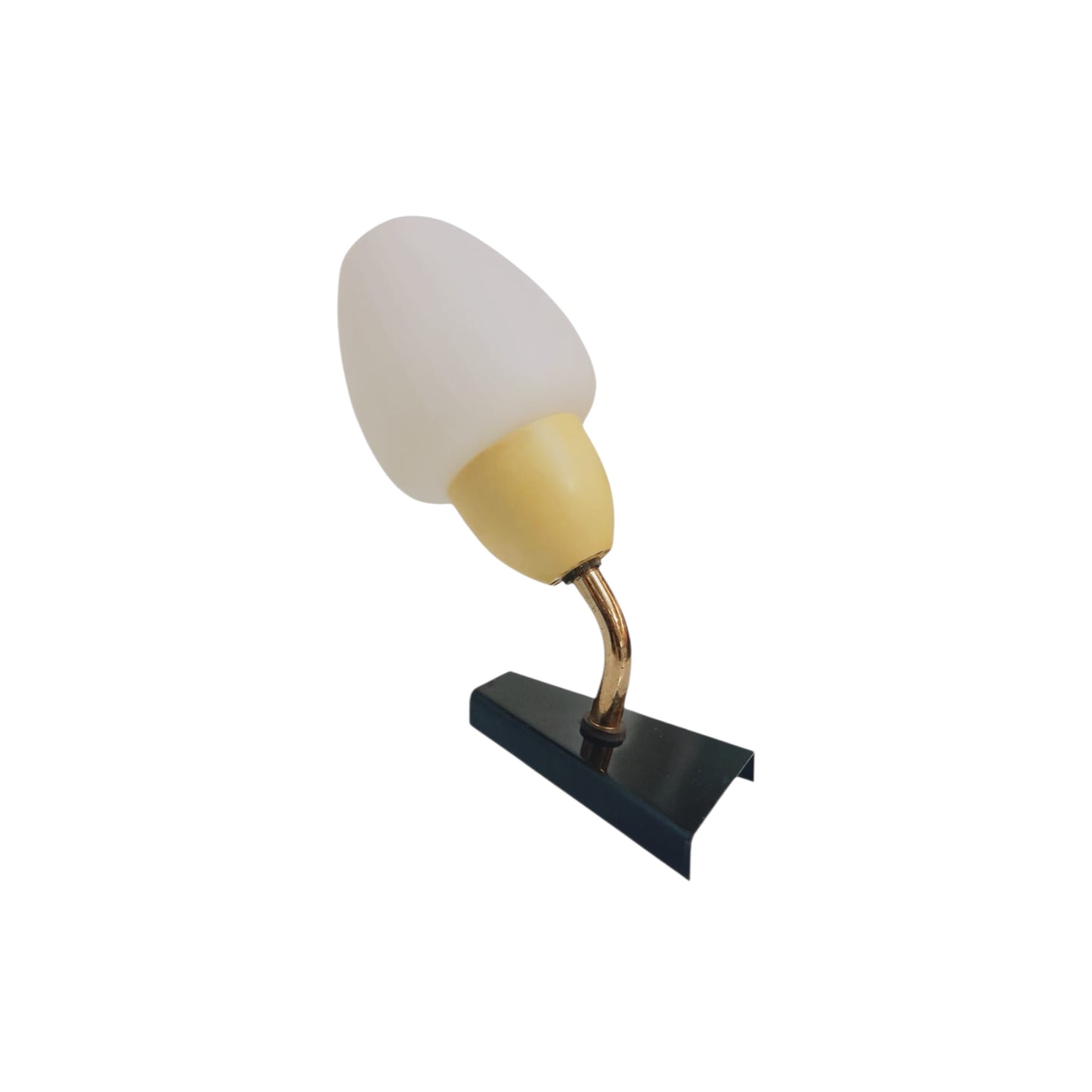 Single vintage wall light with white moulded shade and black geometric backplate