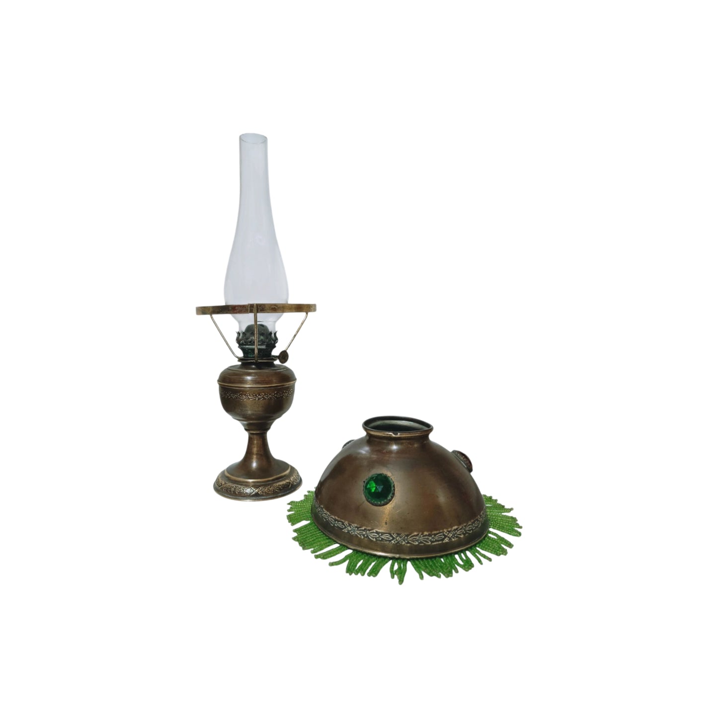Late 19th century oil lamp with beaded fringe