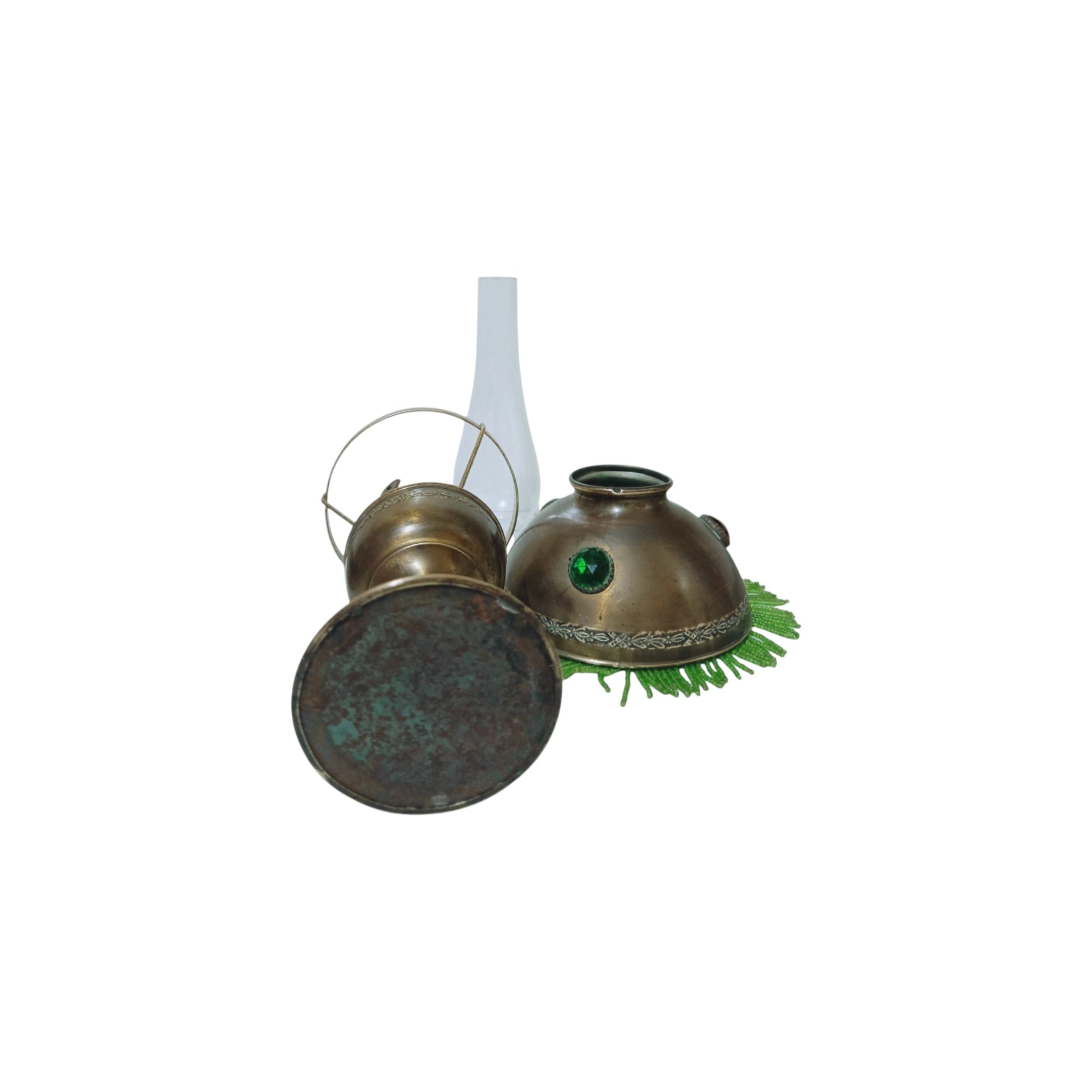 Detail of oil lamp with genuine coloured stones
