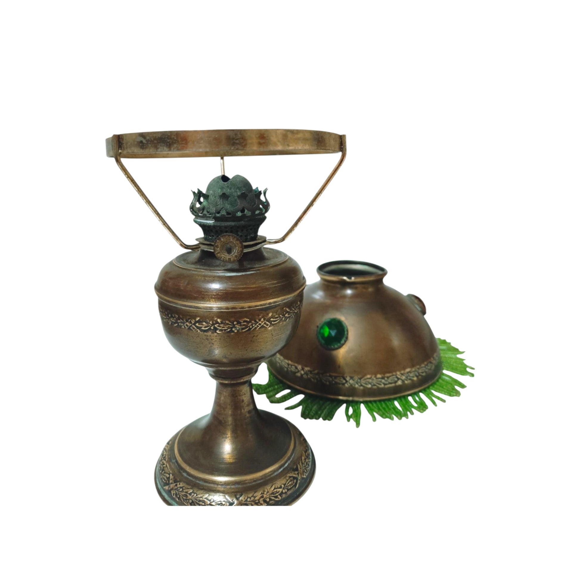 Detail of antique oil table lamp 