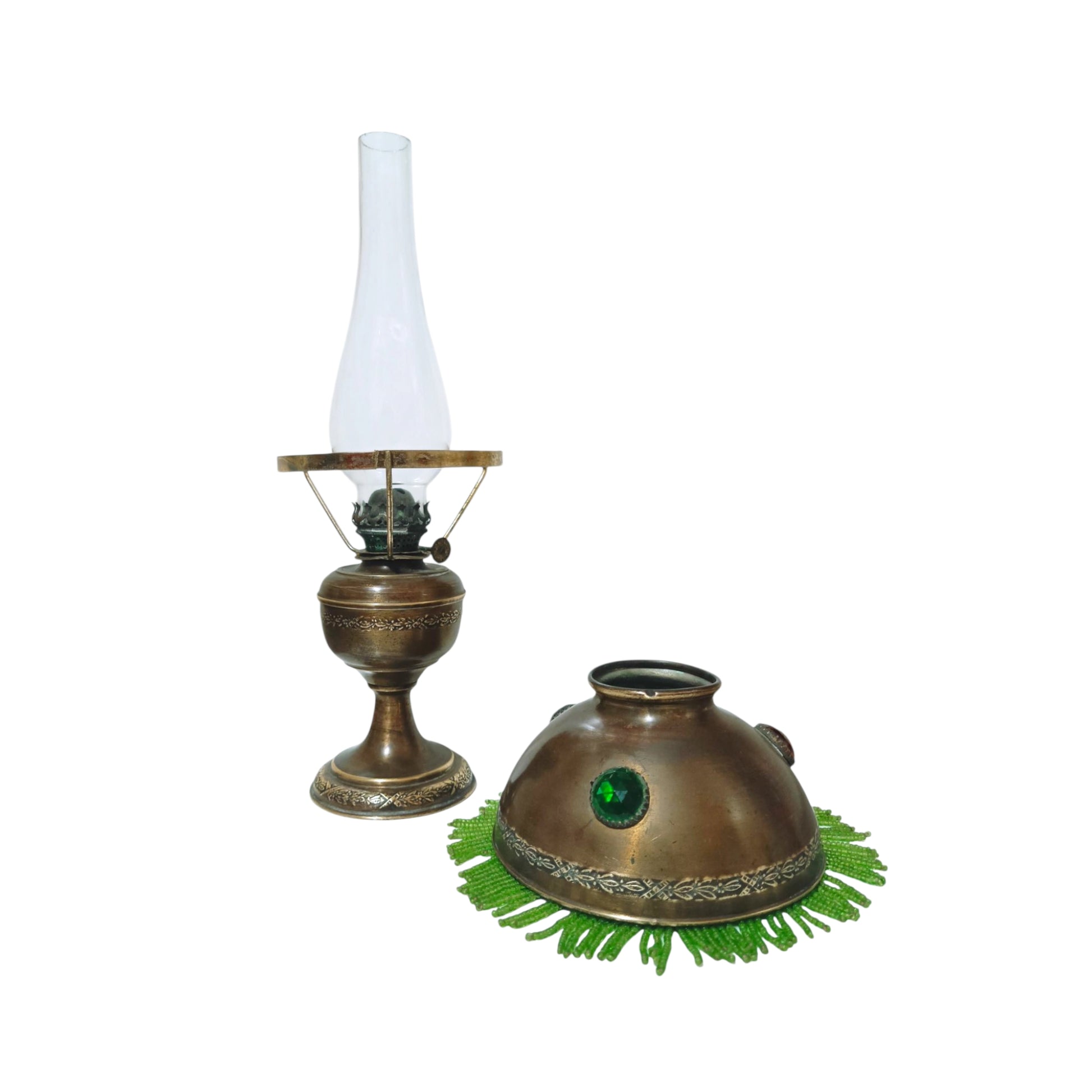 Antique oil lamp shown with the shade removed