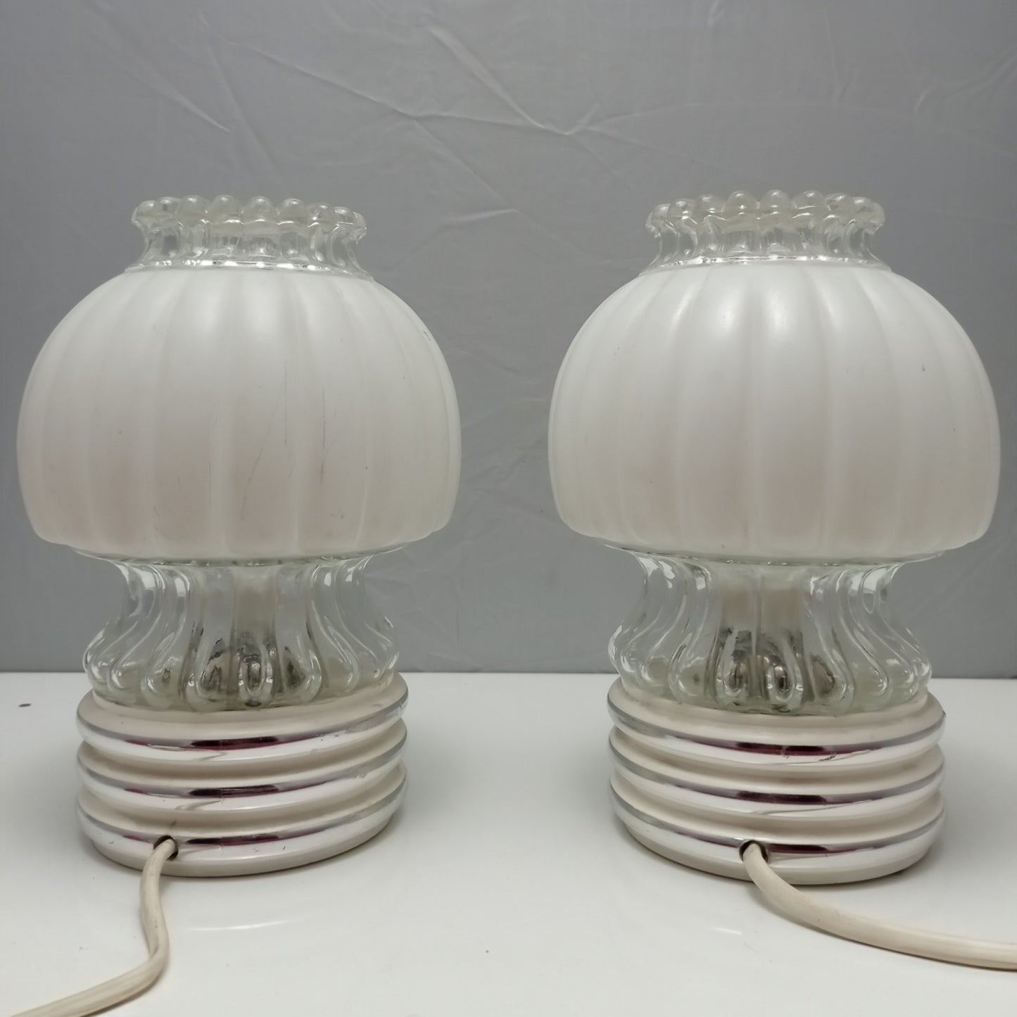 Pair of German Graewe glass table lamps with opaline shades