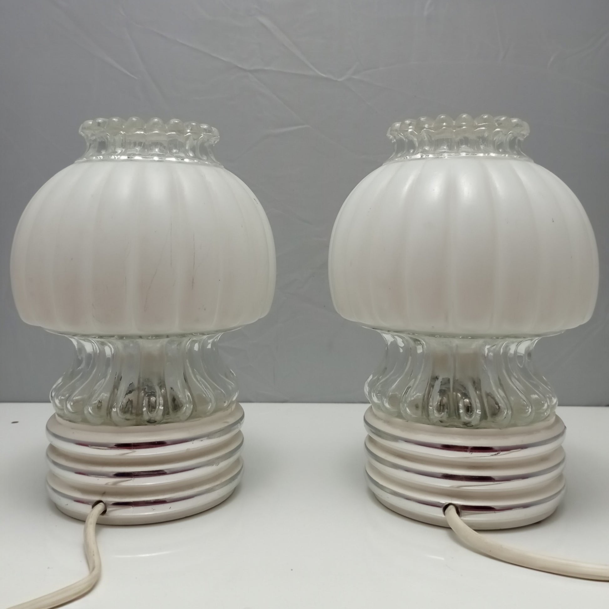 Pair of German Graewe glass table lamps with opaline shades