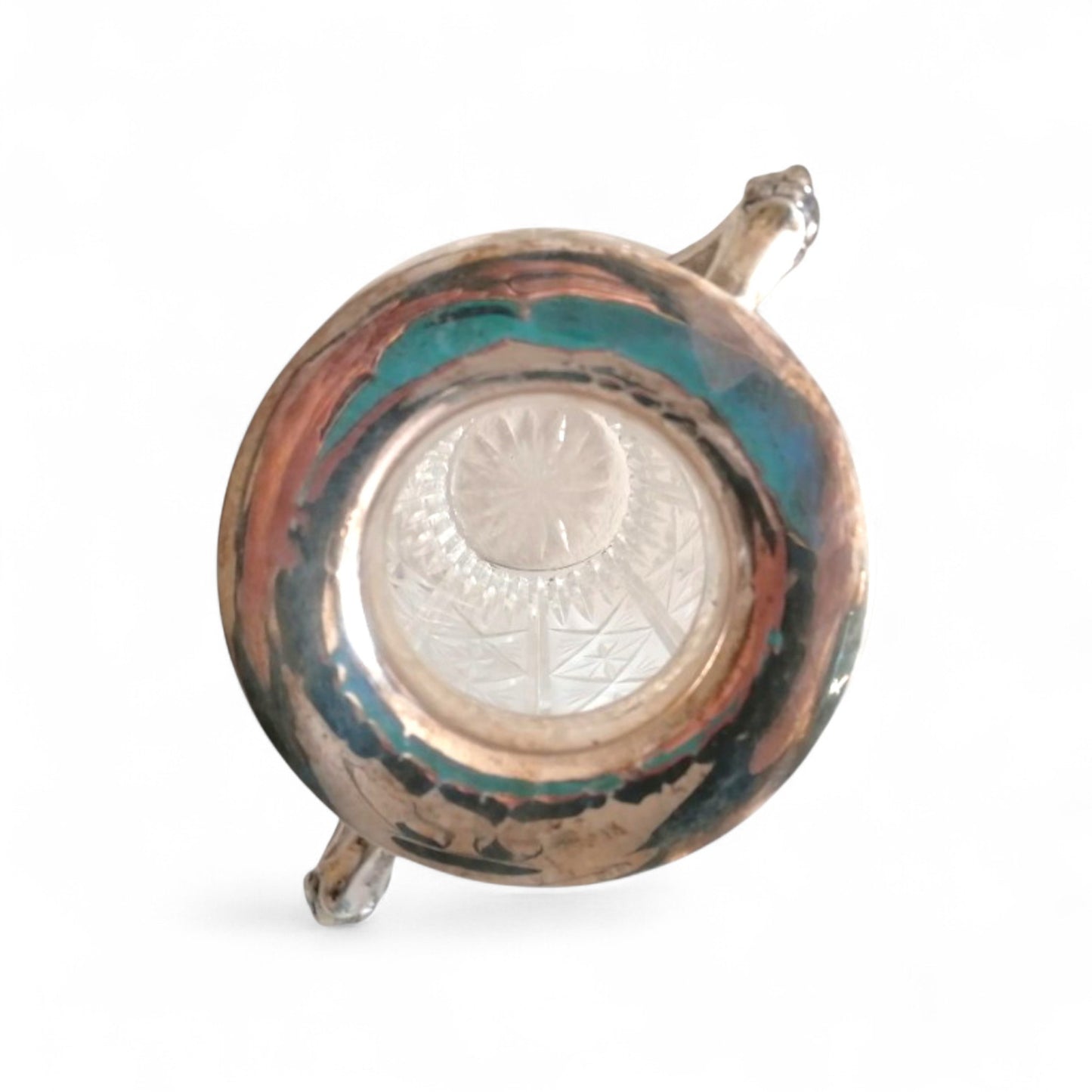 Top view showing the metal rim and interior of the vase.
