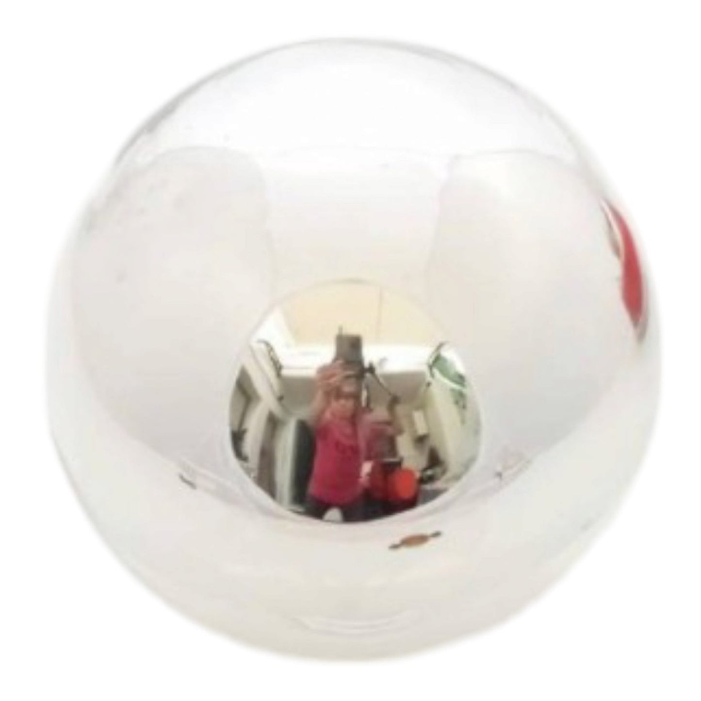 Top view of the clear glass globe and internal metal fitting 