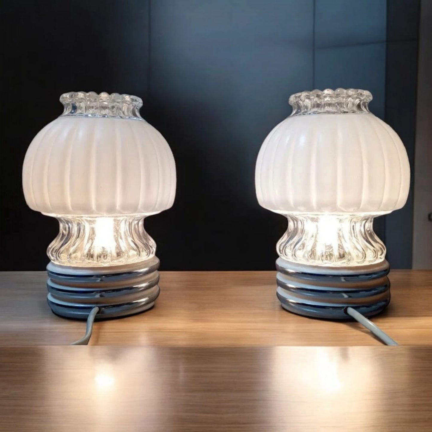 Pair of illuminated Graewe opaline glass table lamps