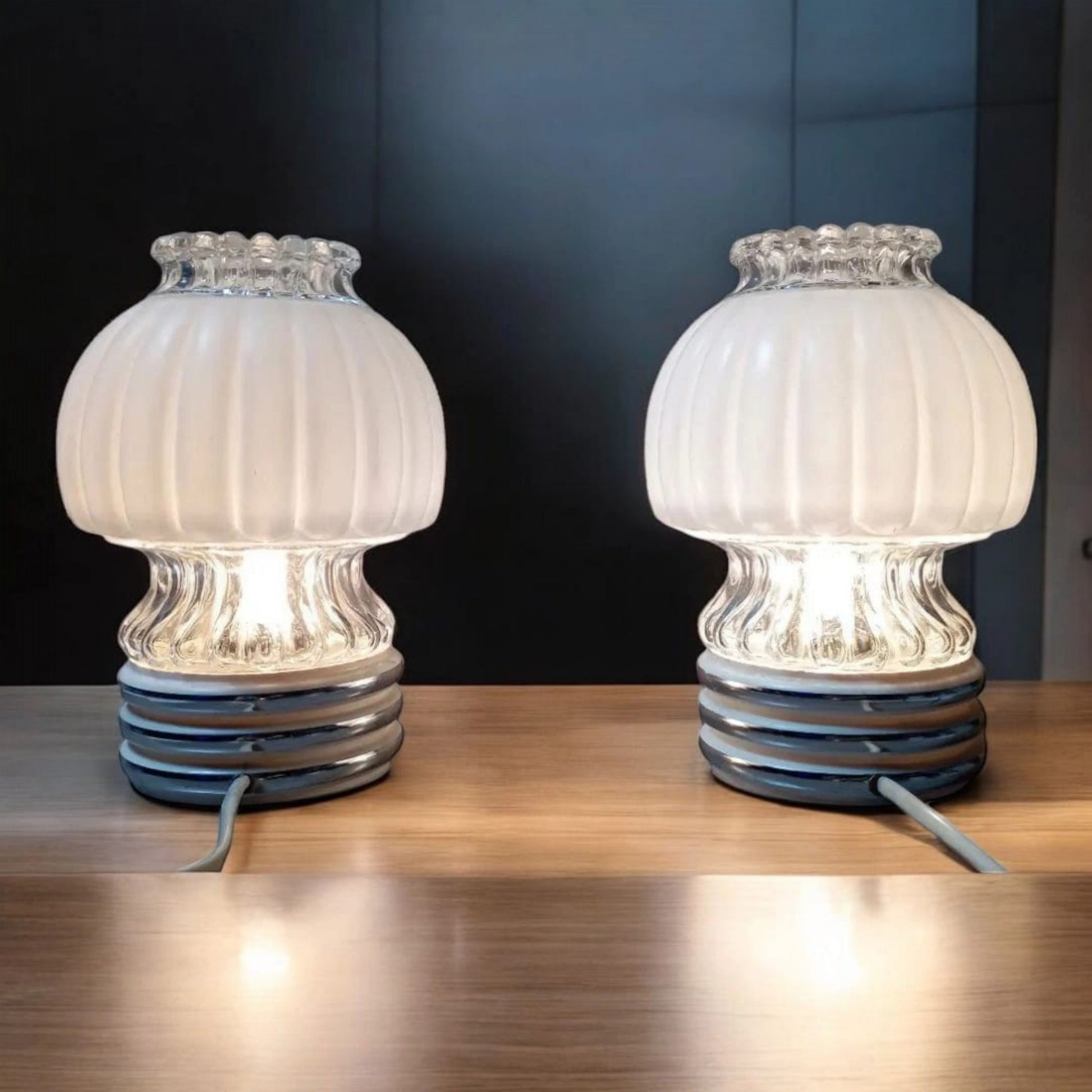 Pair of illuminated Graewe opaline glass table lamps