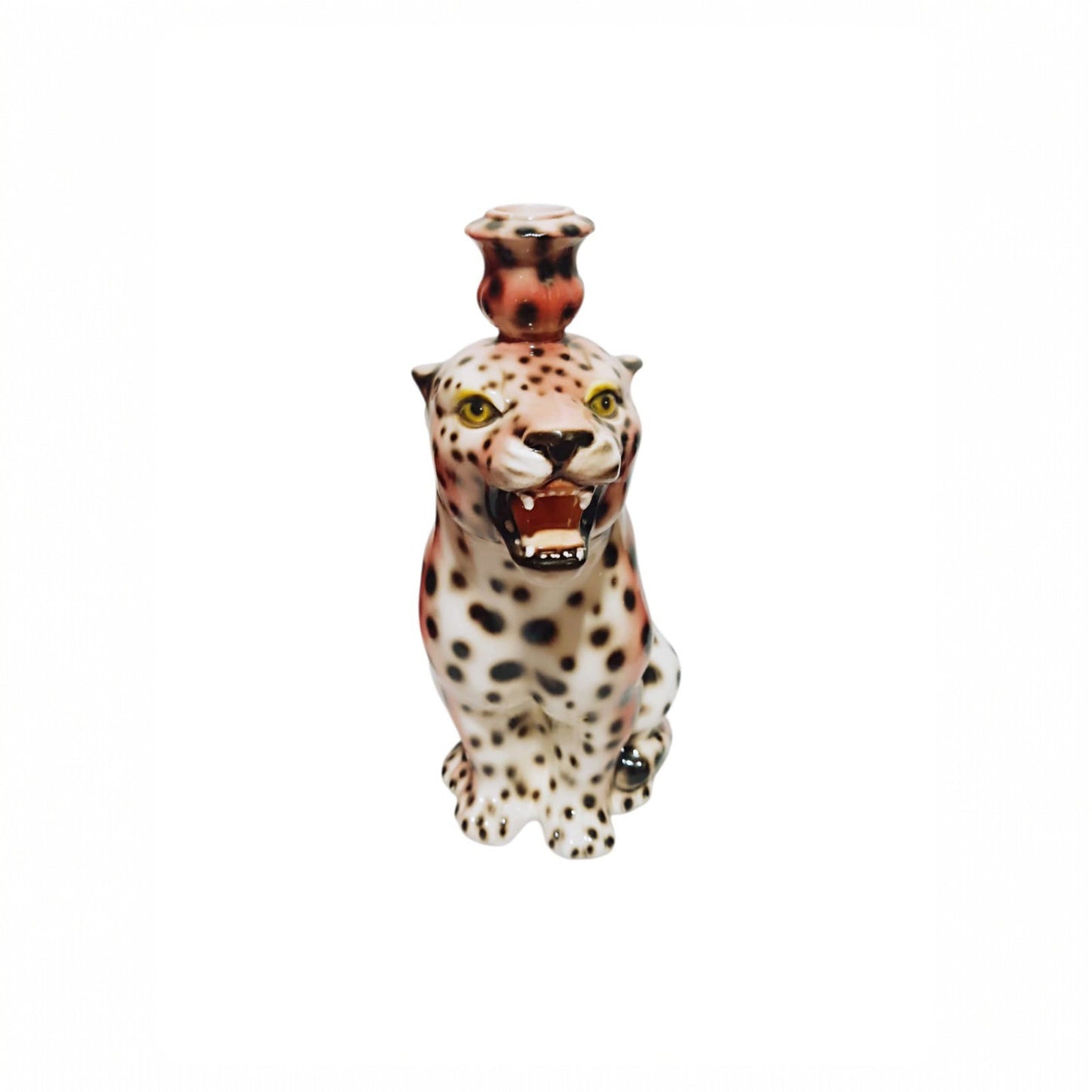 Italian Porcelain Leopard Candle Holder, Mid-20th Century