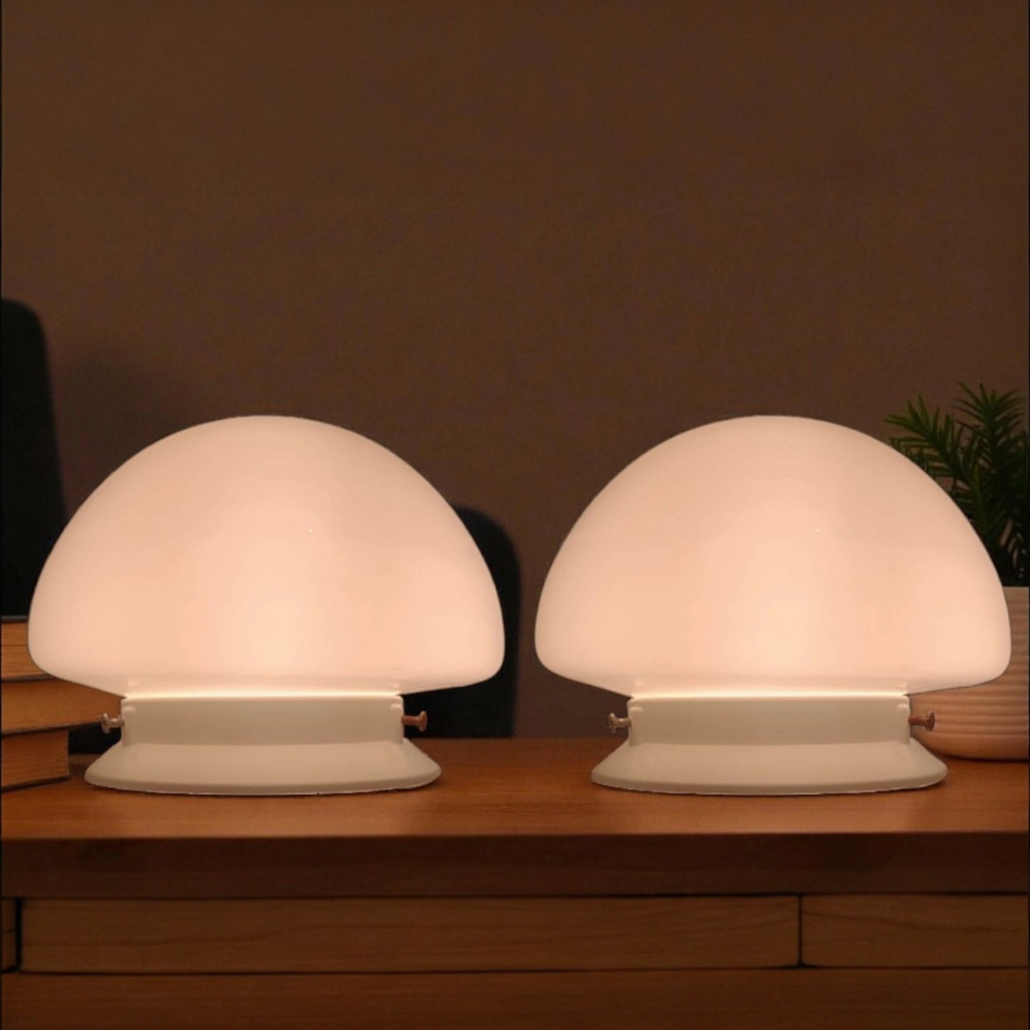 Pair of Scandinavian-Style Table Lamps, 1960s–70s, Opaline Glass