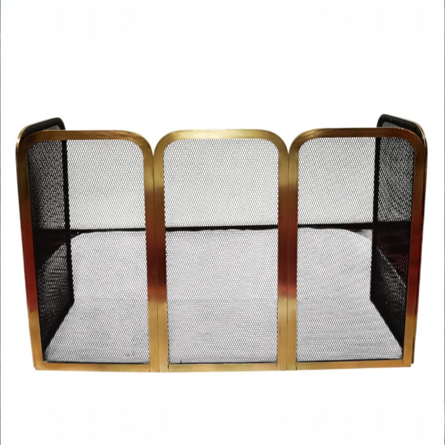 Mid-Century Folding Fireplace Screen, Brass-Toned Frame
