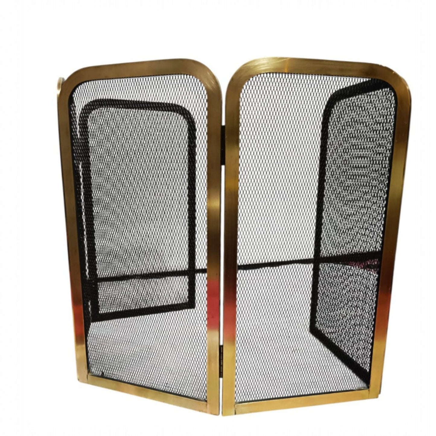 Mid-Century Folding Fireplace Screen, Brass-Toned Frame
