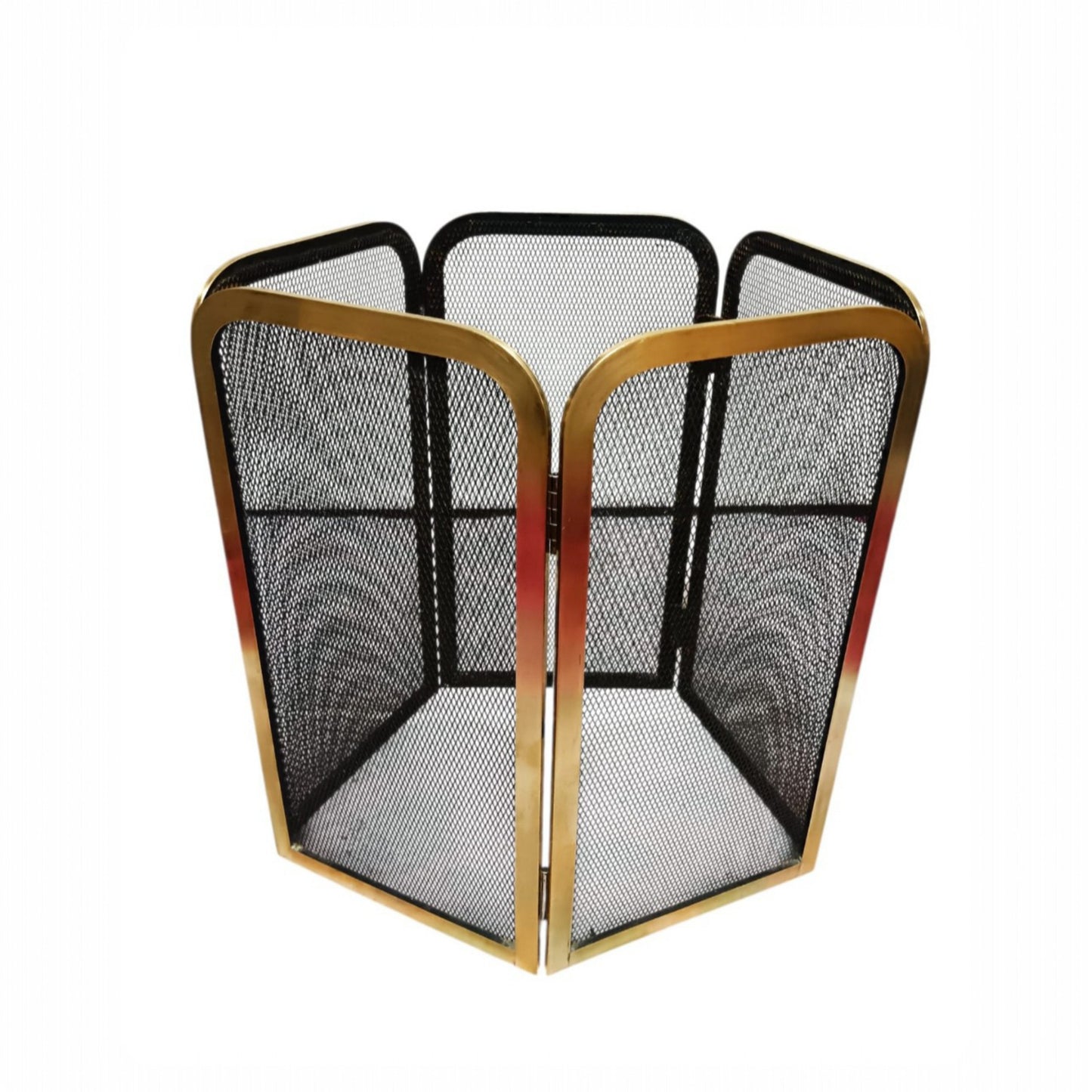 Mid-Century Folding Fireplace Screen, Brass-Toned Frame