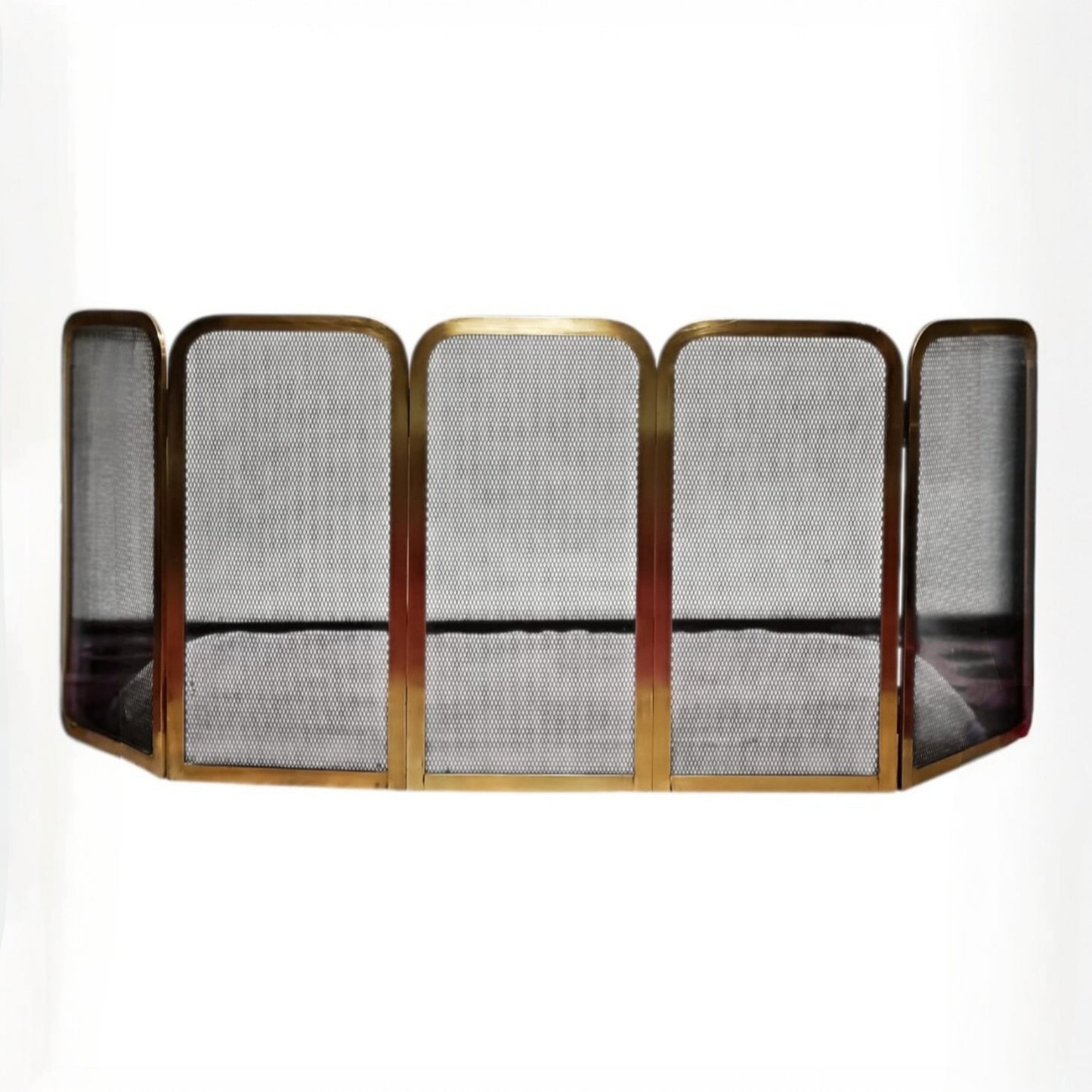 Mid-Century Folding Fireplace Screen, Brass-Toned Frame