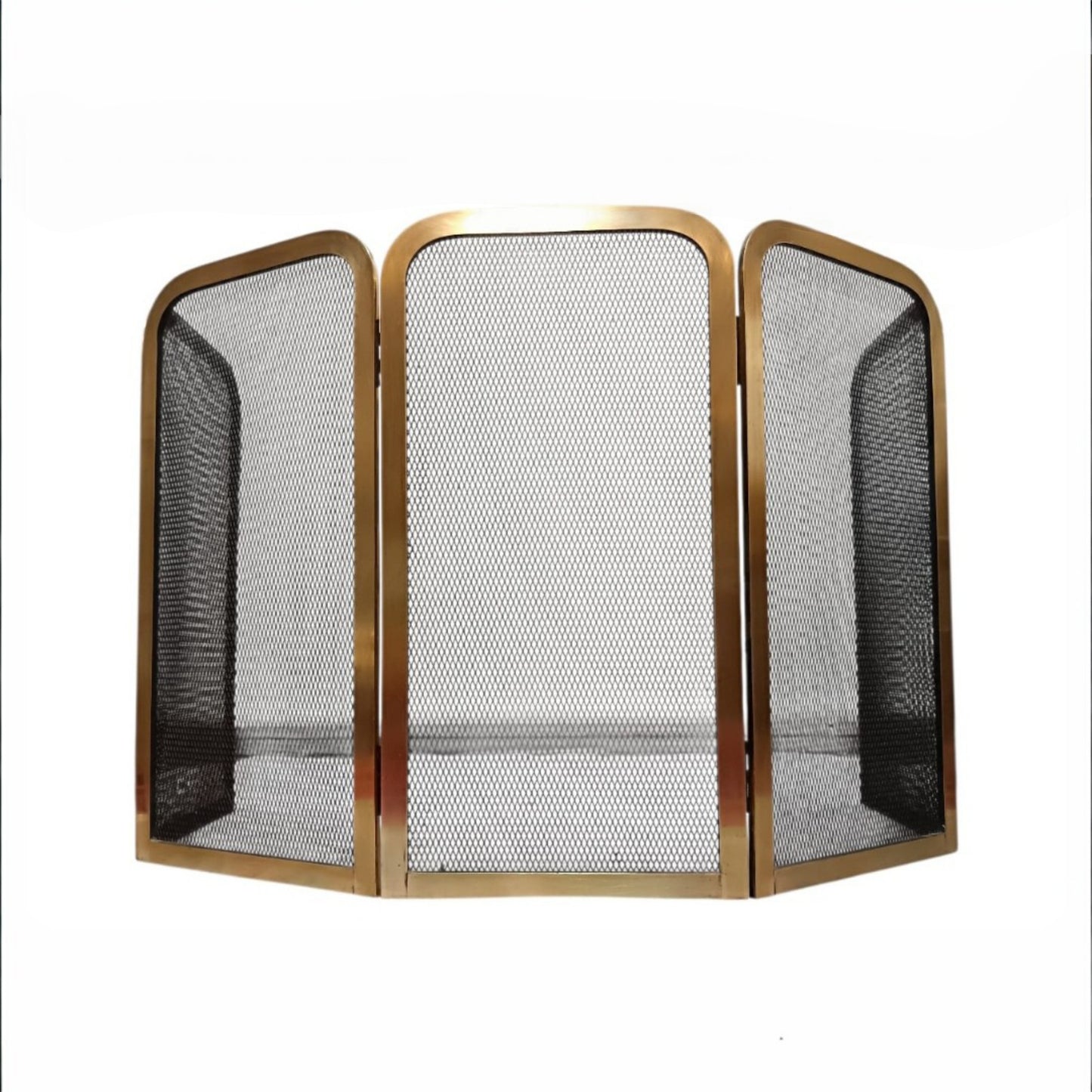 Mid-Century Folding Fireplace Screen, Brass-Toned Frame