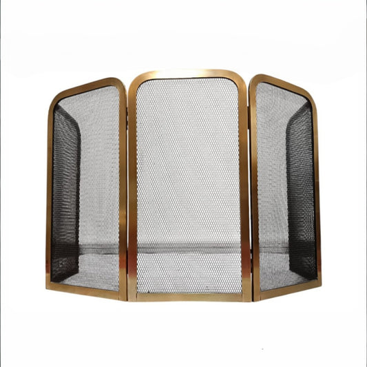 Mid-Century Folding Fireplace Screen, Brass-Toned Frame