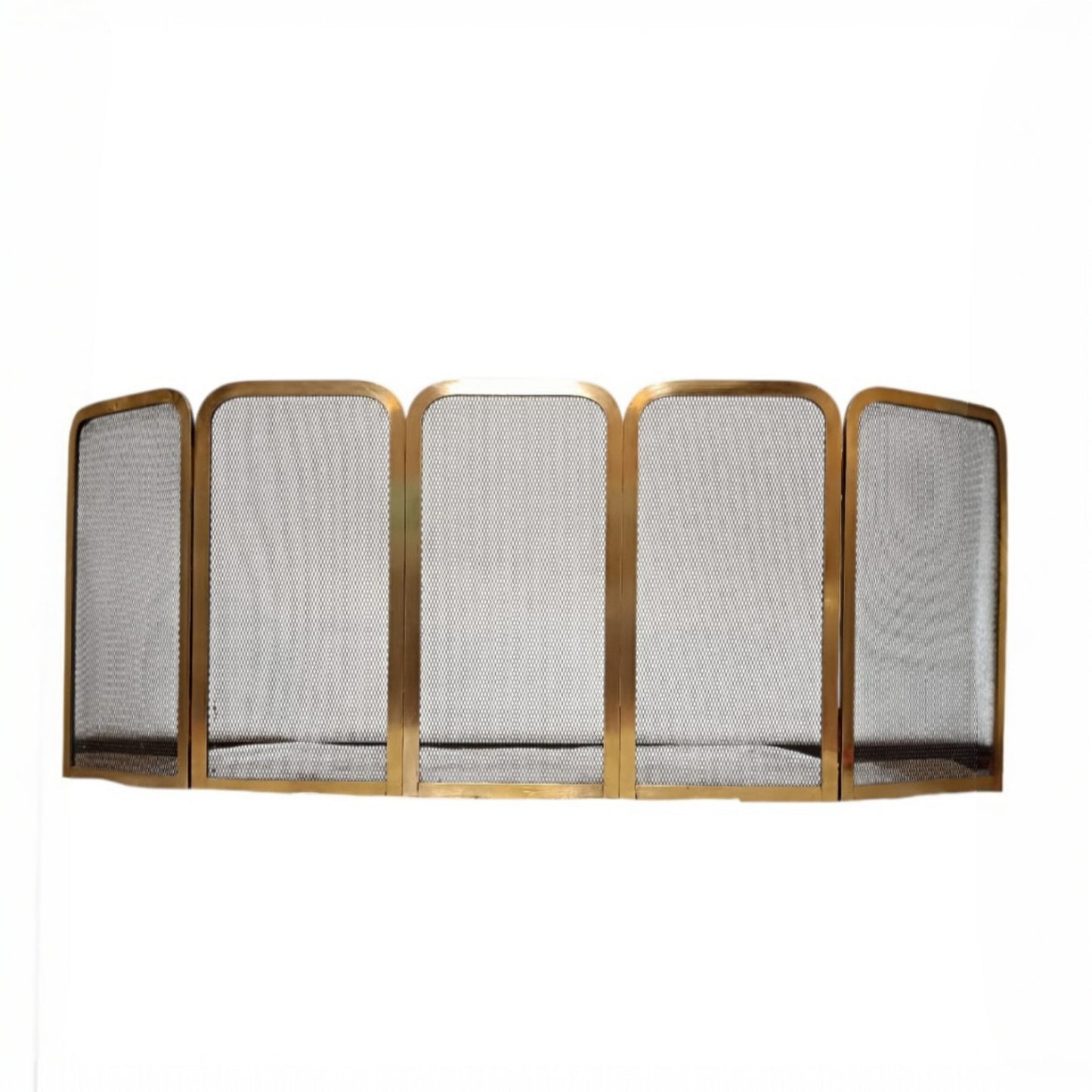 Mid-Century Folding Fireplace Screen, Brass-Toned Frame