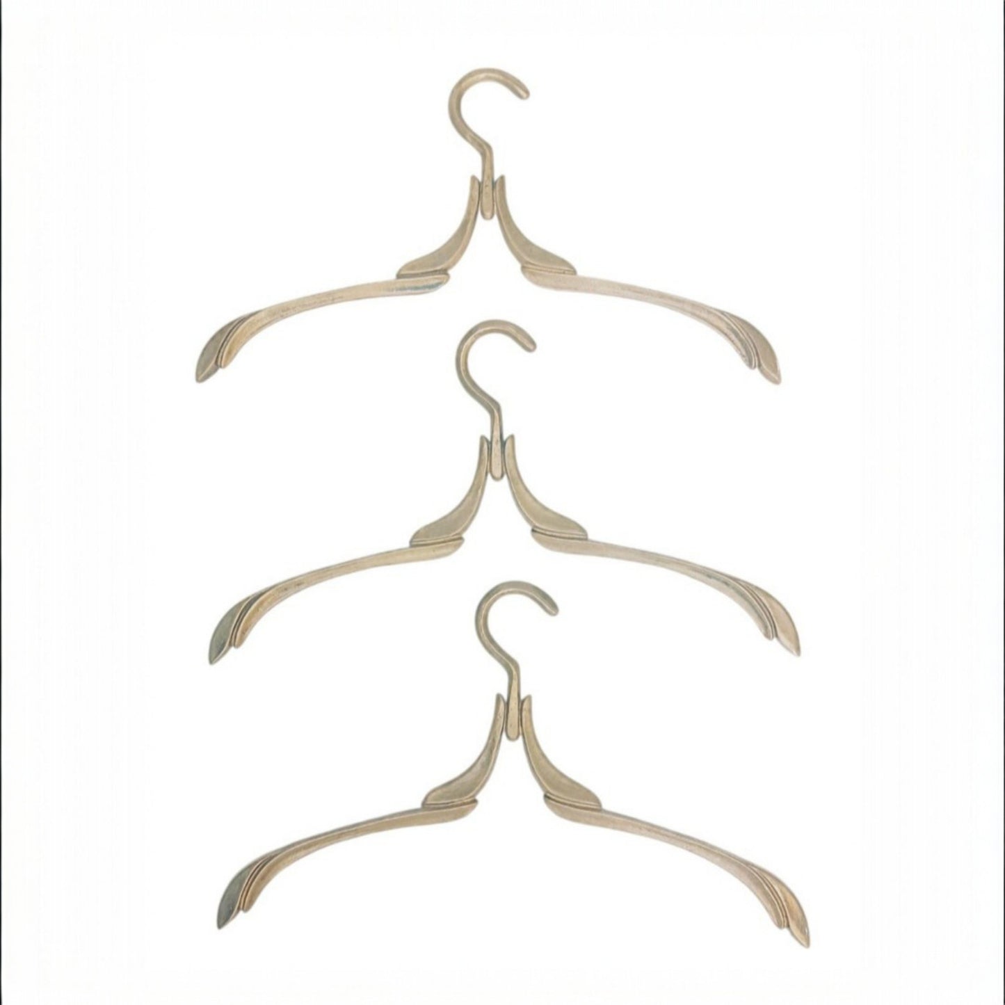Set of 3 Vintage Brass-Finish Clothes Hangers, Art Nouveau Style