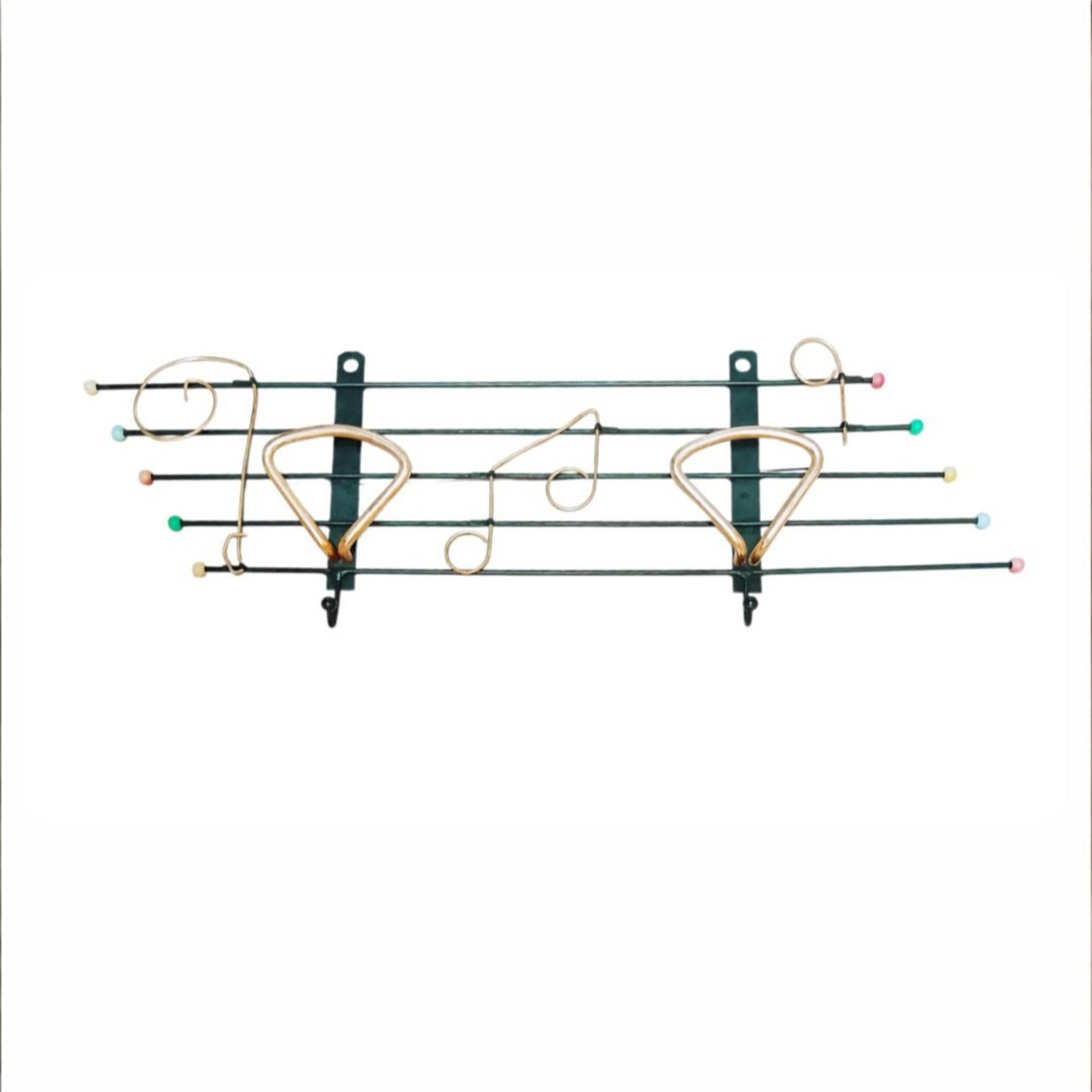 Mid-Century Wall Coat Rack, Black Metal and Gold-Toned Details