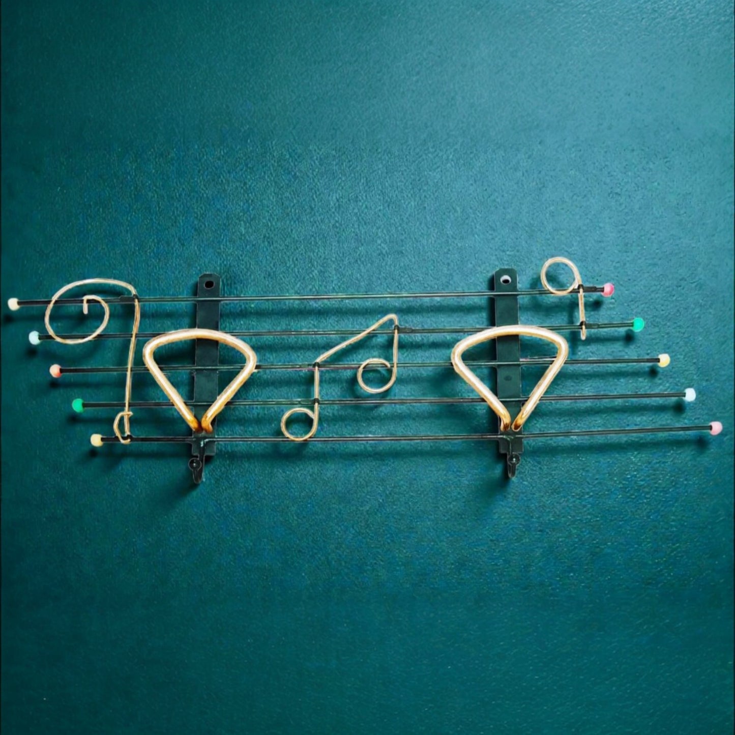 Mid-Century Wall Coat Rack, Black Metal and Gold-Toned Details