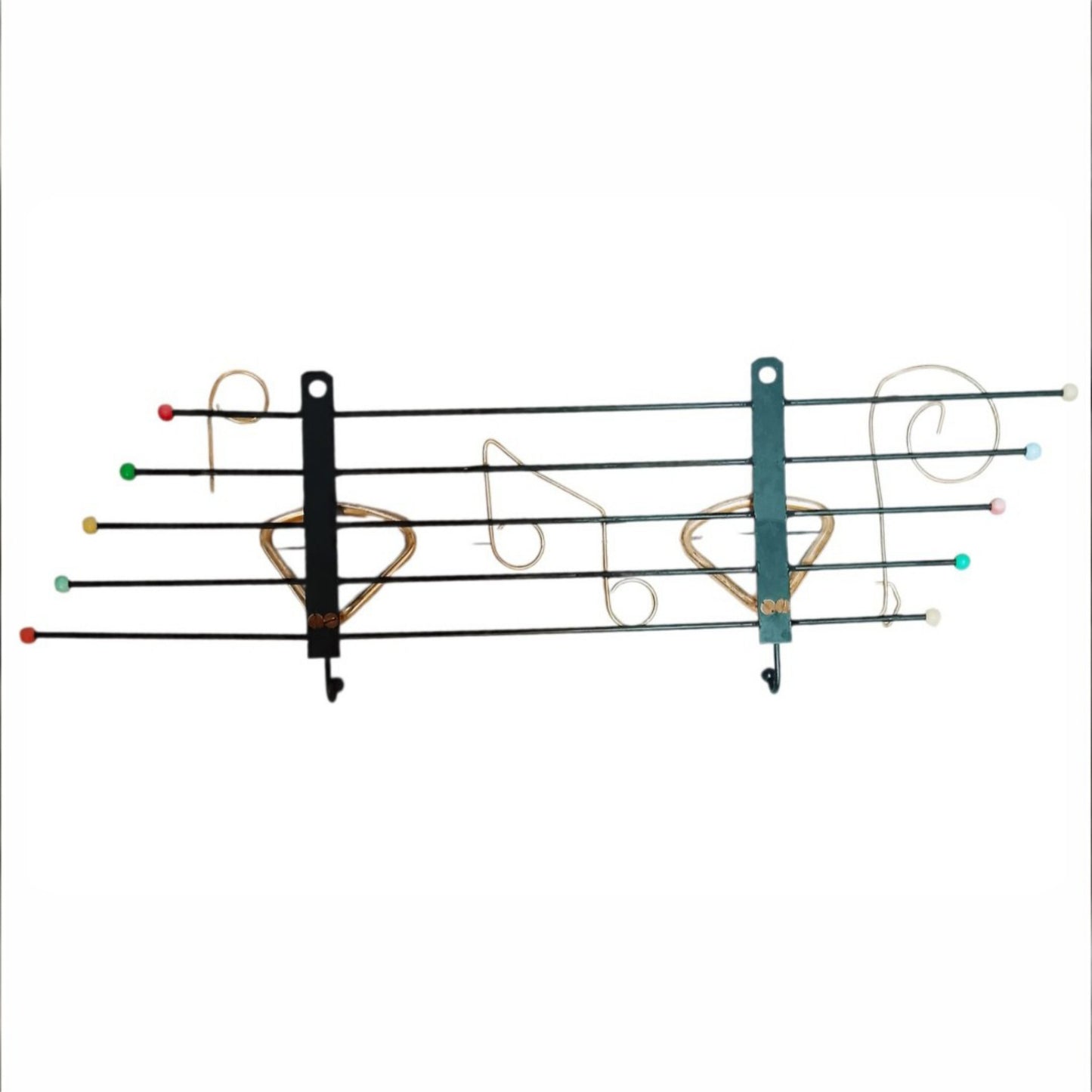 Mid-Century Wall Coat Rack, Black Metal and Gold-Toned Details