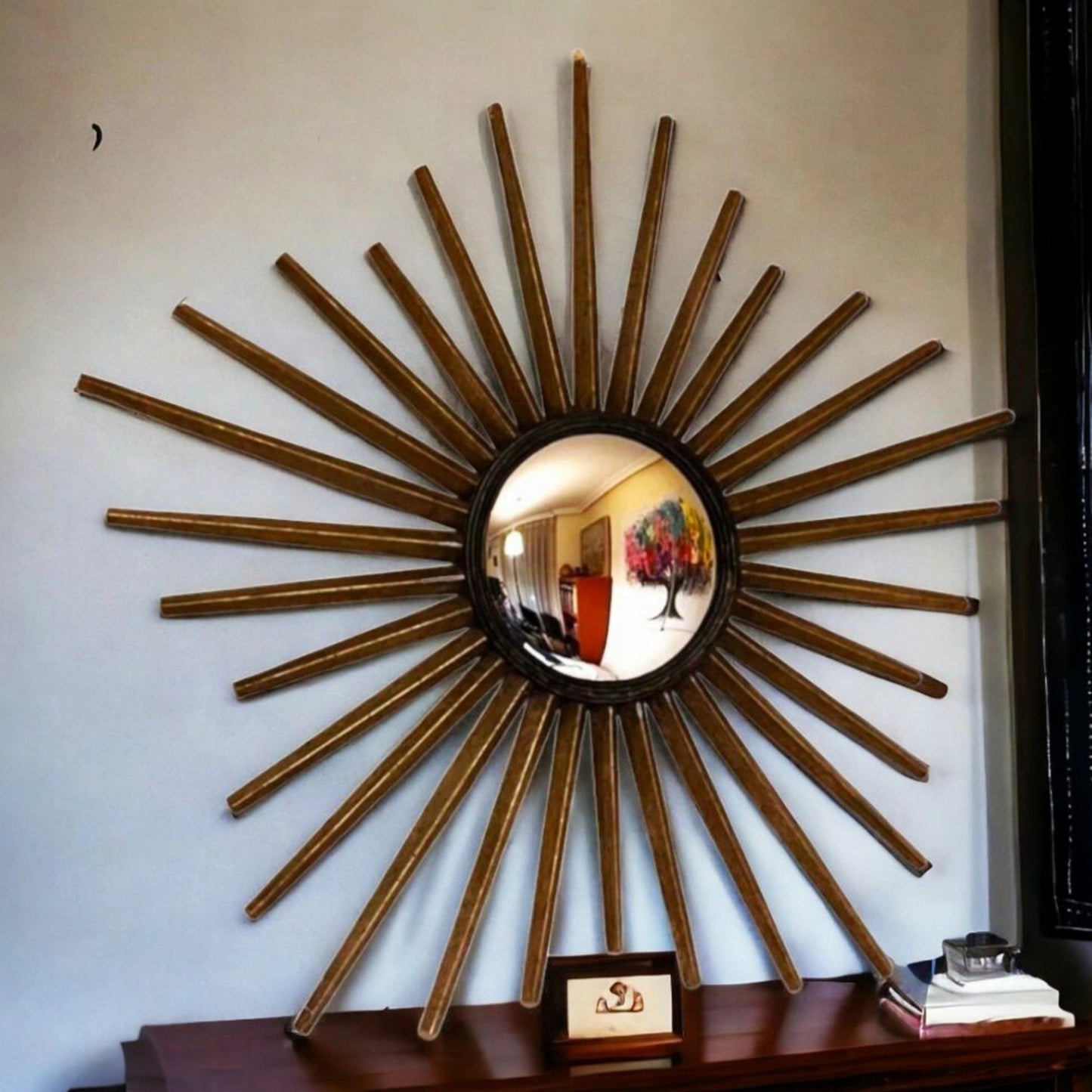 Large Chaty Vallauris Convex Sunburst Mirror, 1950s–60s