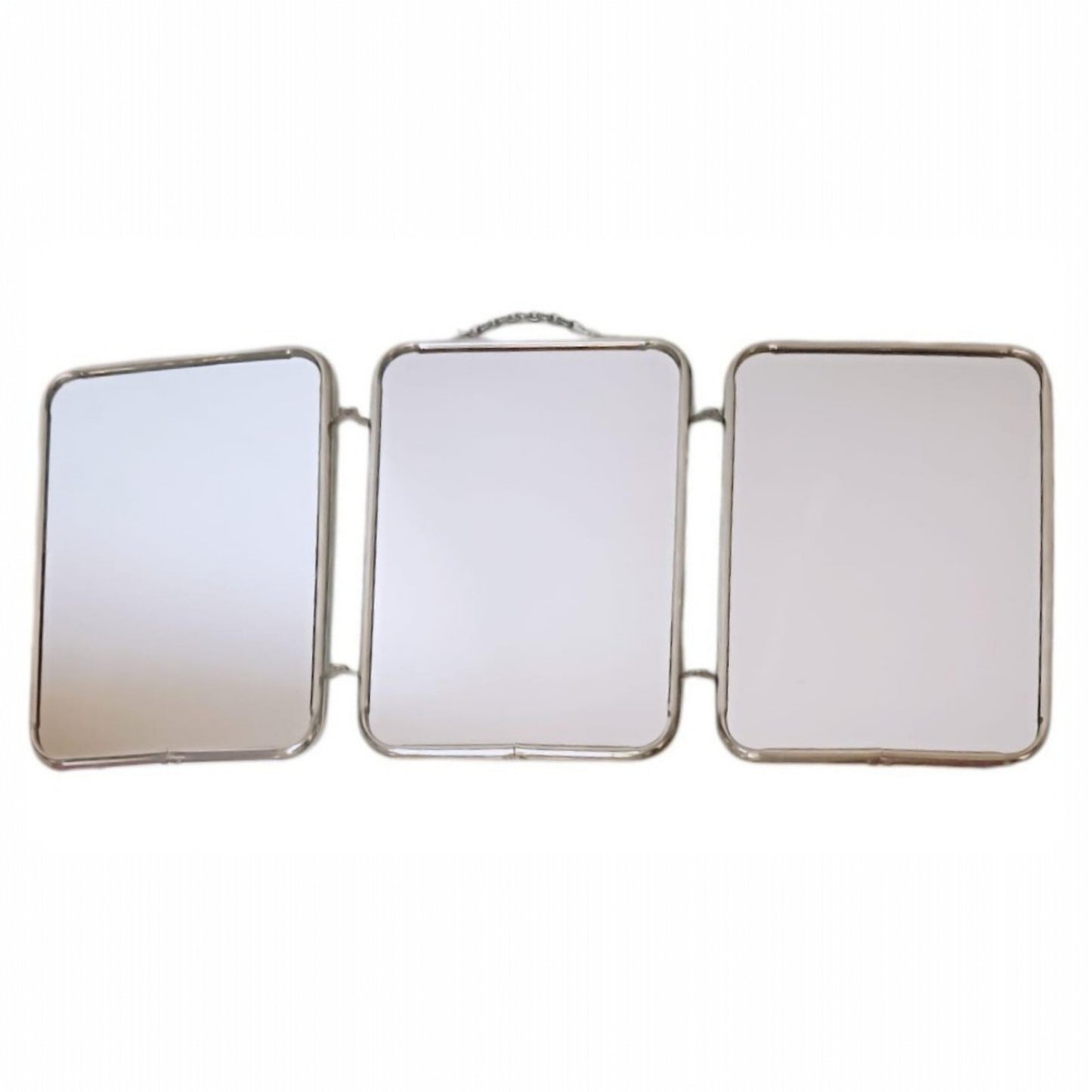 Folding Three-Panel Vanity Mirror with Red Exterior, Chrome Frame, circa 1960s–1970s
