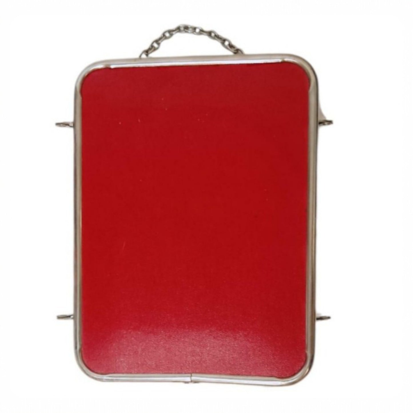 Folding Three-Panel Vanity Mirror with Red Exterior, Chrome Frame, circa 1960s–1970s