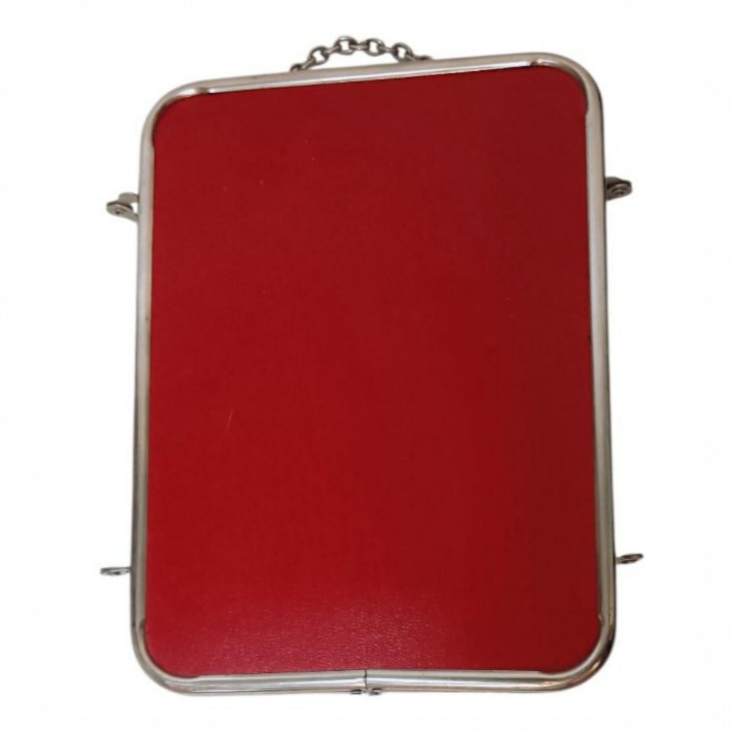 Folding Three-Panel Vanity Mirror with Red Exterior, Chrome Frame, circa 1960s–1970s