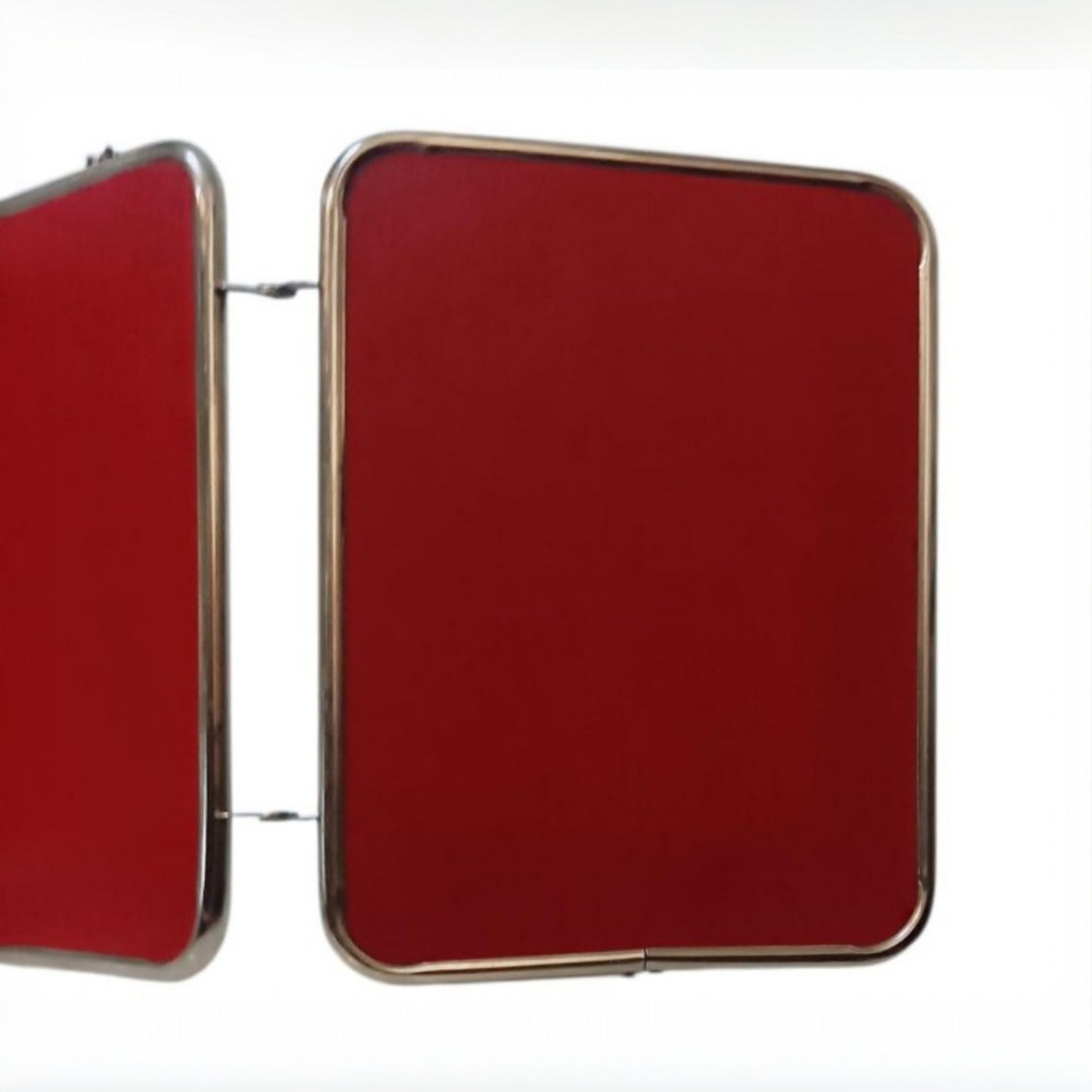 Folding Three-Panel Vanity Mirror with Red Exterior, Chrome Frame, circa 1960s–1970s