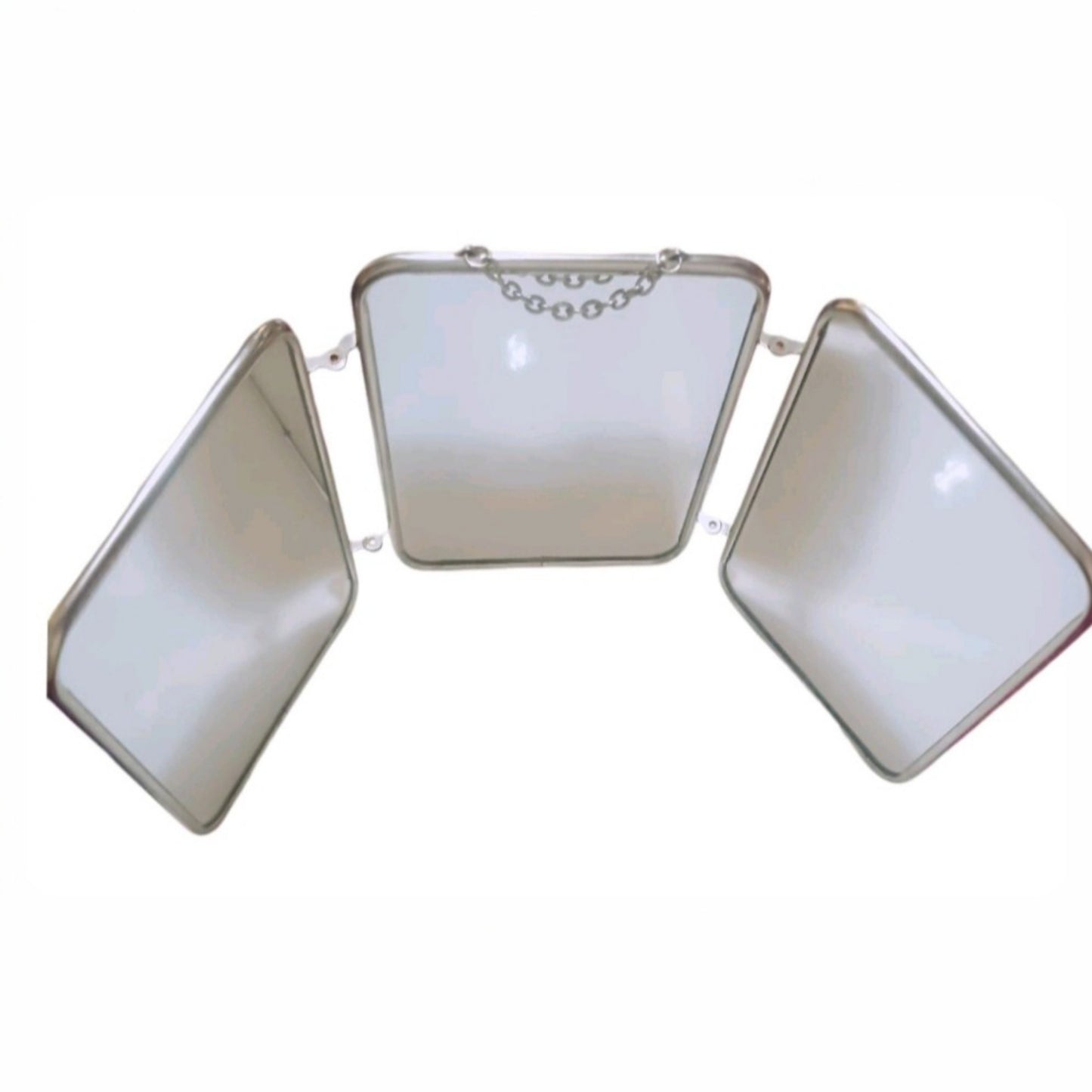 Folding Three-Panel Vanity Mirror with Red Exterior, Chrome Frame, circa 1960s–1970s