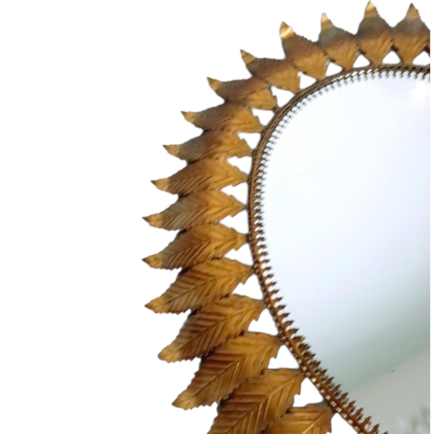 Oval Sunburst Leaf Mirror in Gold-Toned Metal, Spain, 1950s–60s