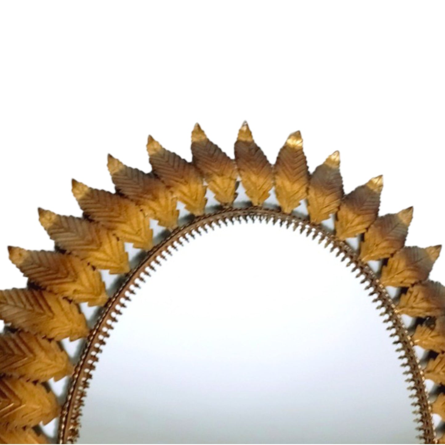Oval Sunburst Leaf Mirror in Gold-Toned Metal, Spain, 1950s–60s