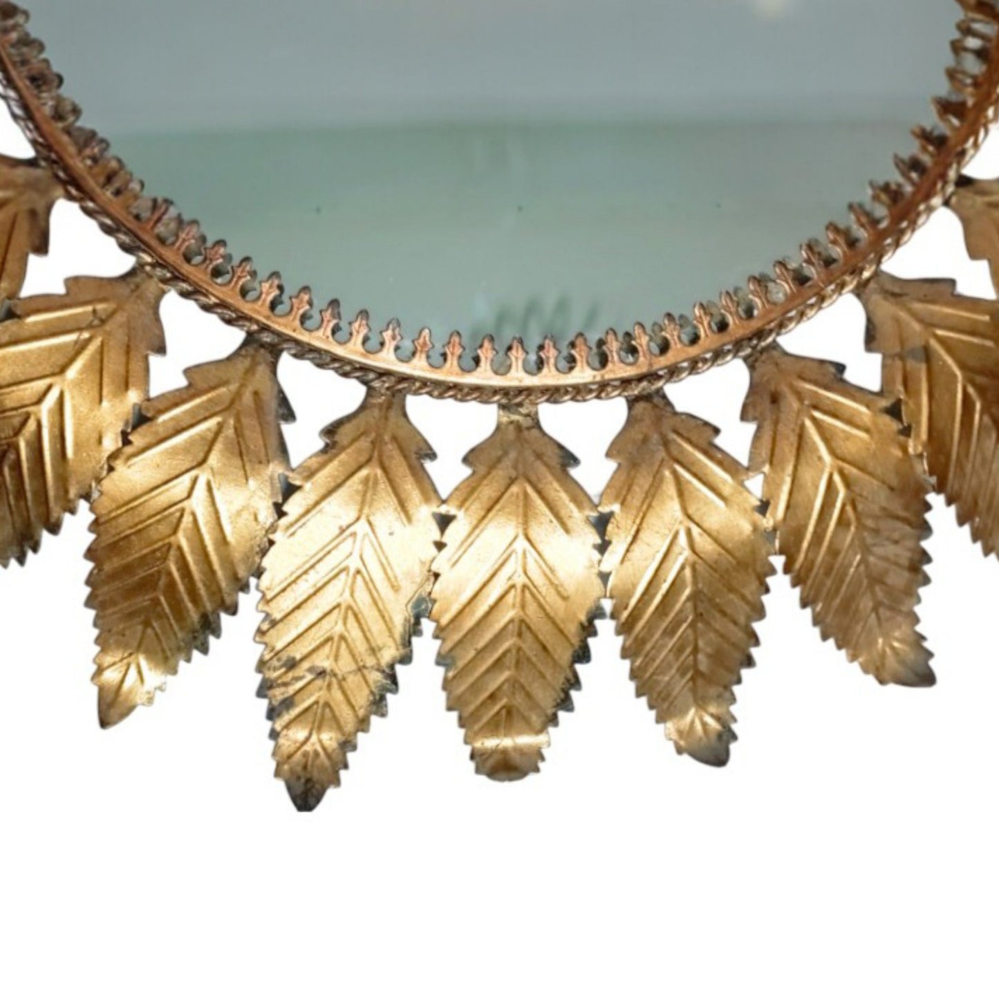 Oval Sunburst Leaf Mirror in Gold-Toned Metal, Spain, 1950s–60s
