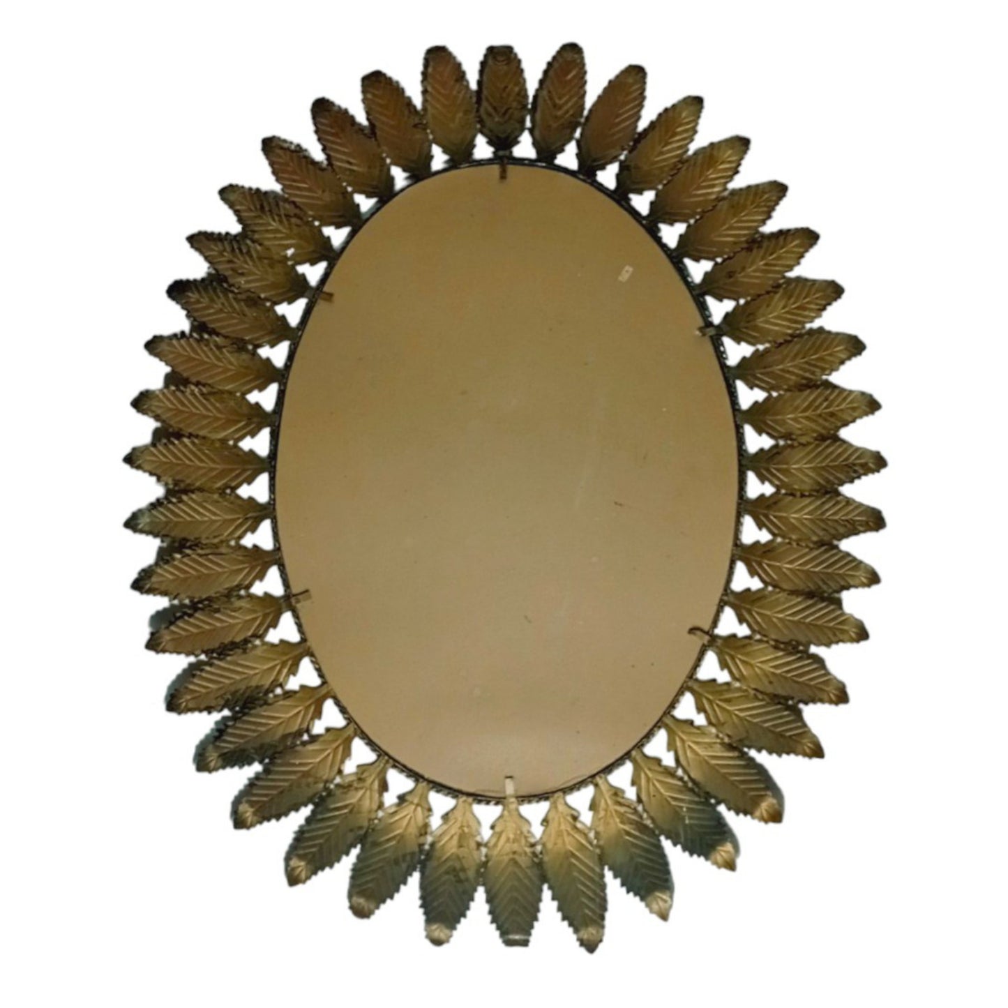 Oval Sunburst Leaf Mirror in Gold-Toned Metal, Spain, 1950s–60s