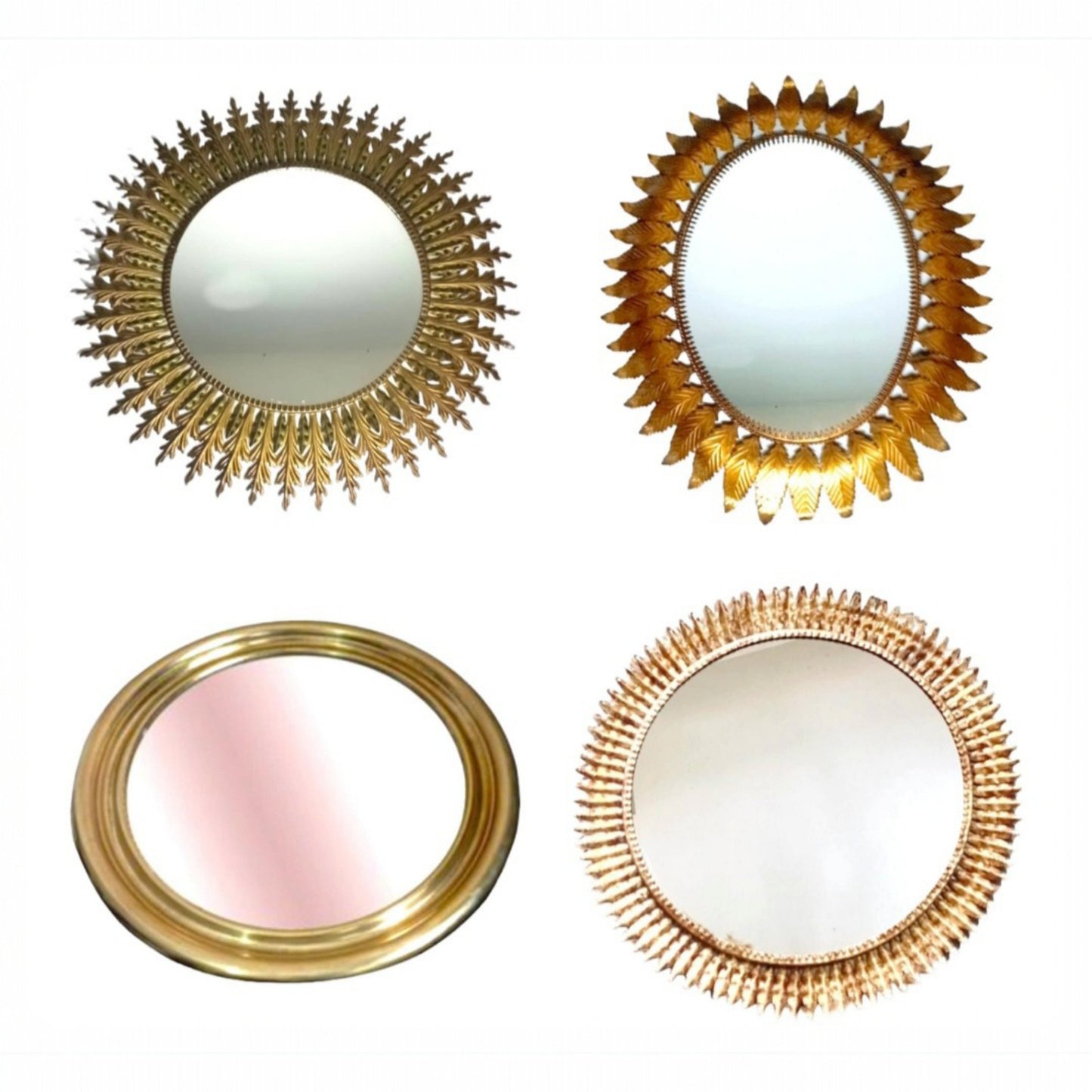 Oval Sunburst Leaf Mirror in Gold-Toned Metal, Spain, 1950s–60s