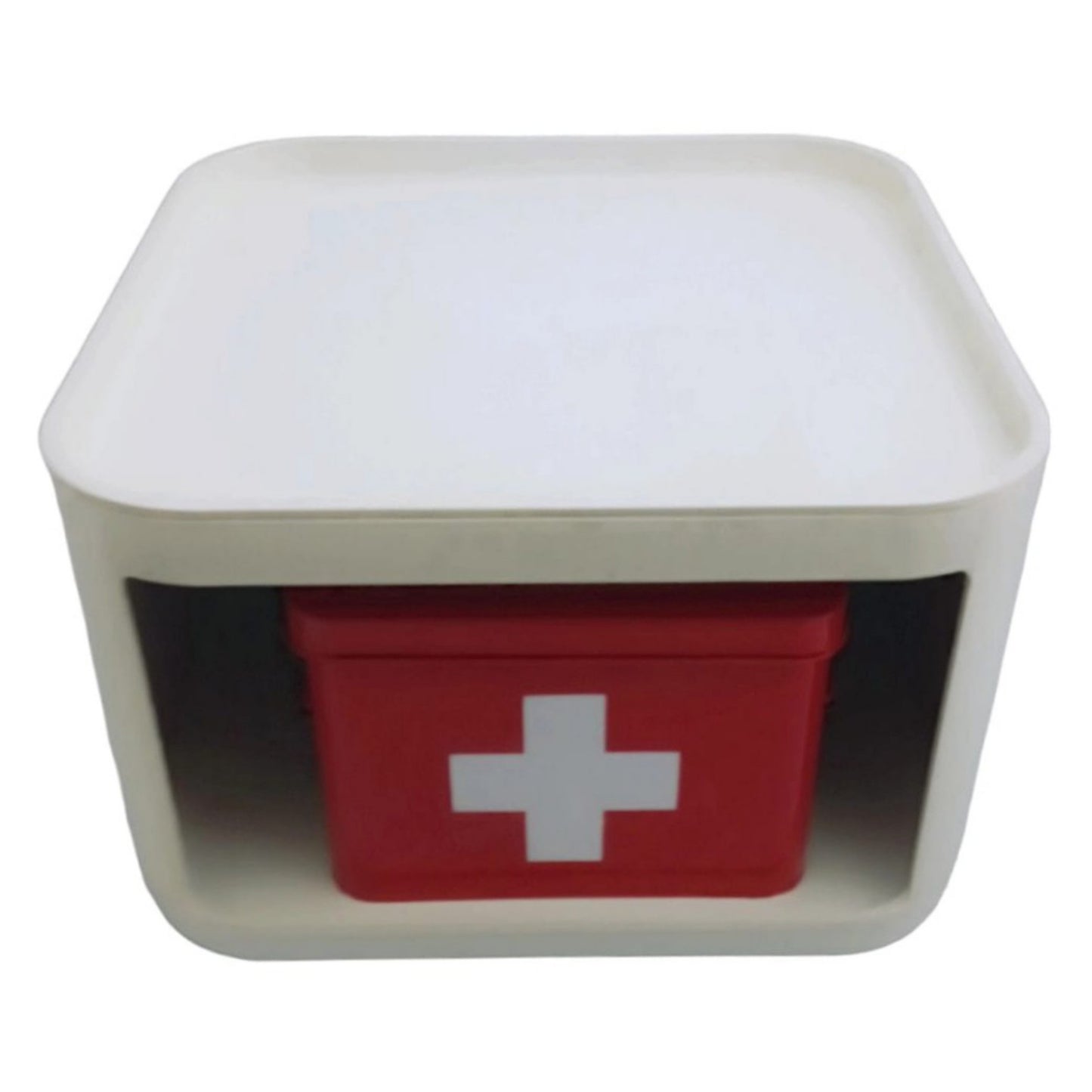 Samoes modular storage unit displayed with a red first aid-style box