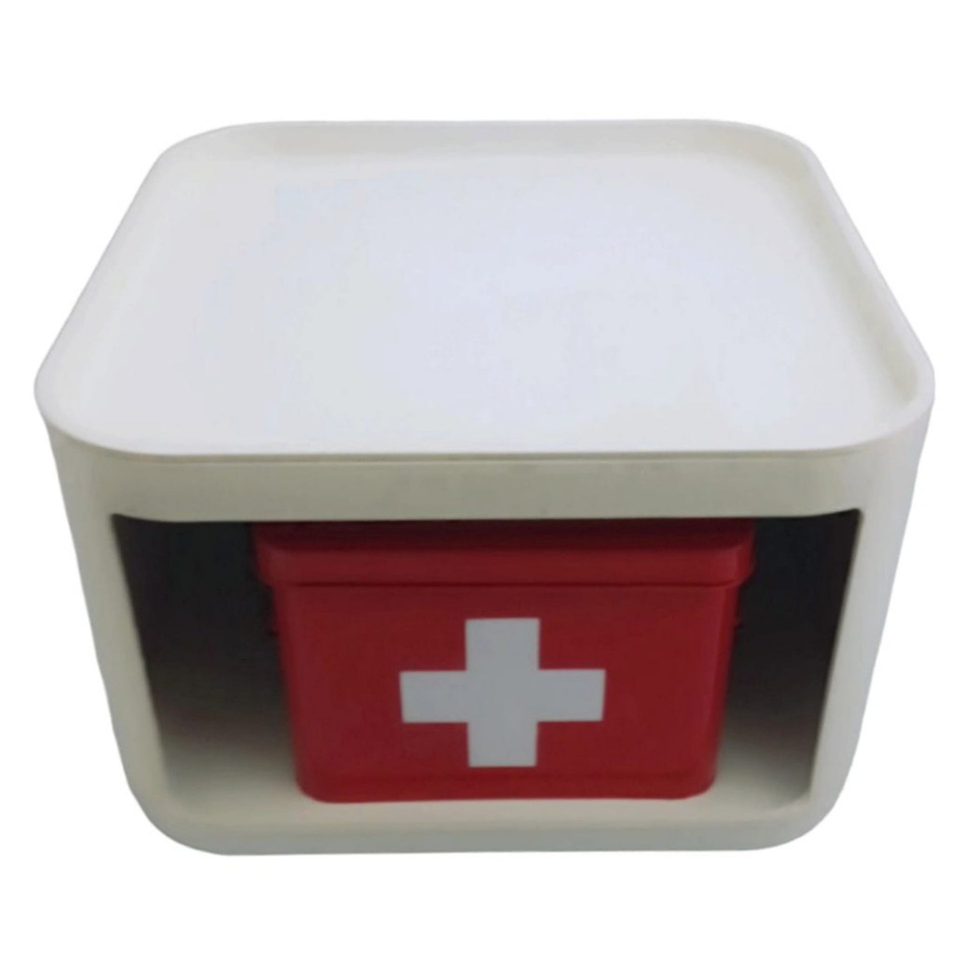 Samoes modular storage unit displayed with a red first aid-style box