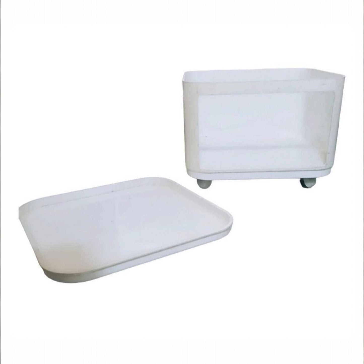 Vintage white modular storage unit with removable lid displayed together