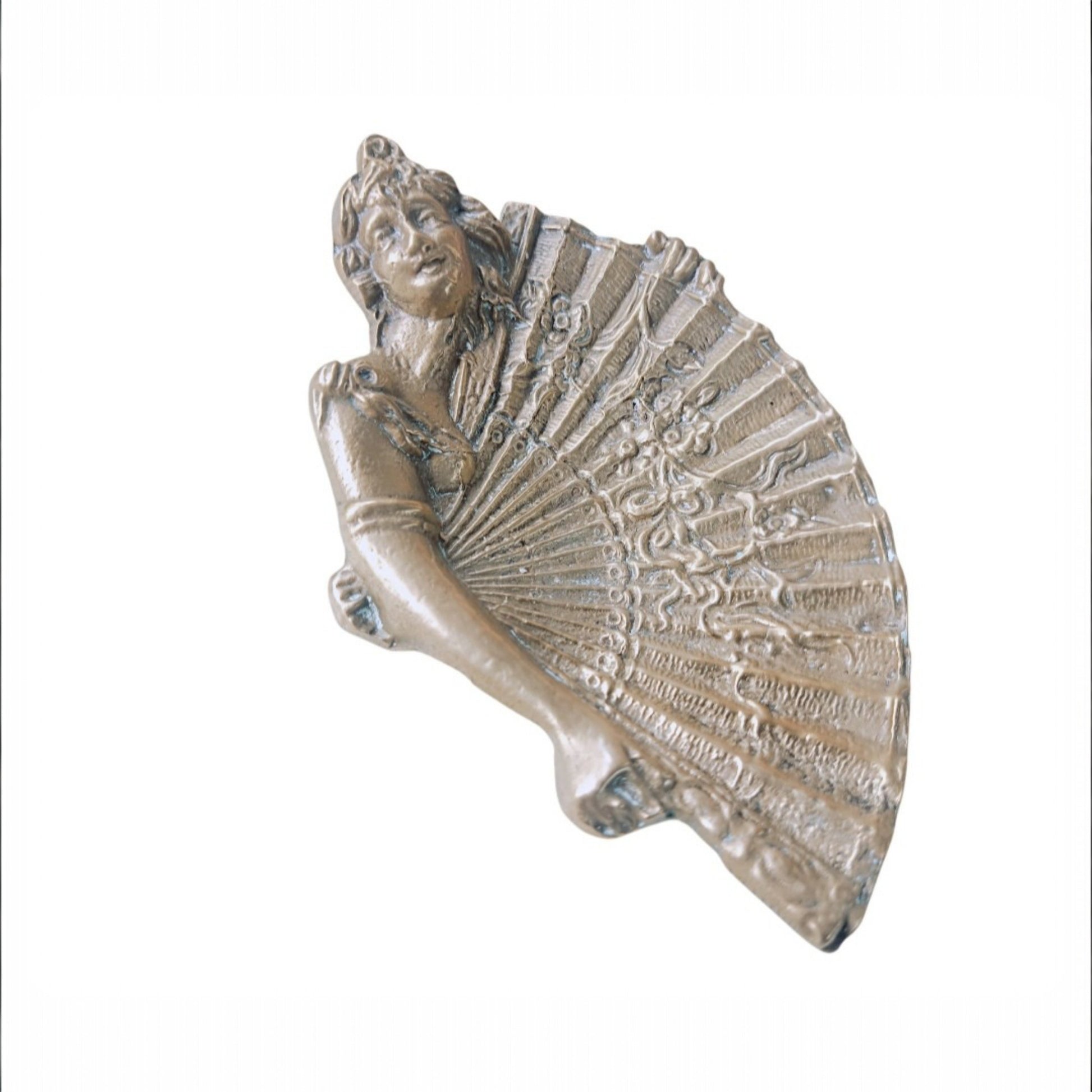 Vintage Art Nouveau Revival lady and fan trinket dish 