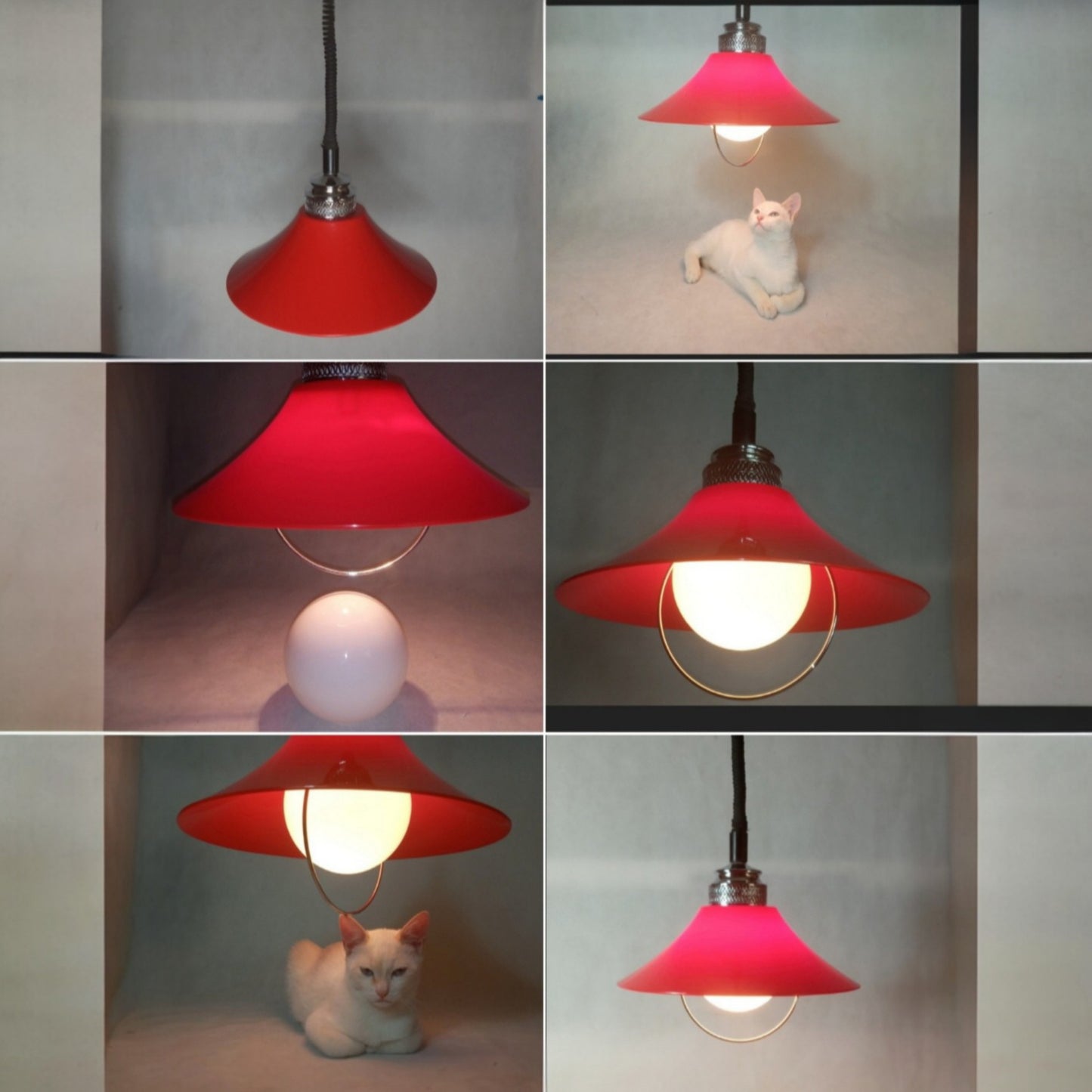 Selection of views showing the vintage red Space Age pendant lamp