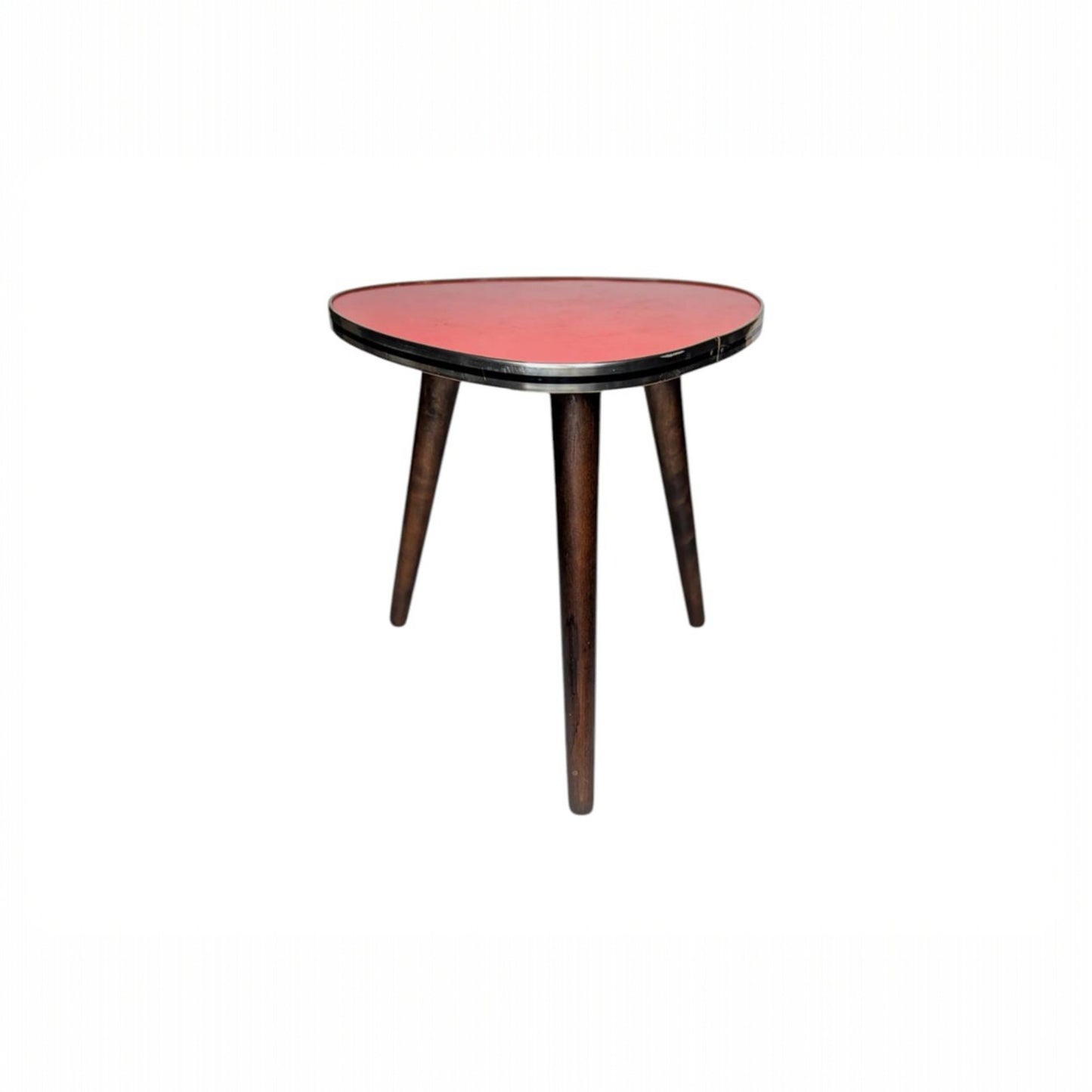 Mid-Century Triangular Side Table with Formica-Style Orange Top